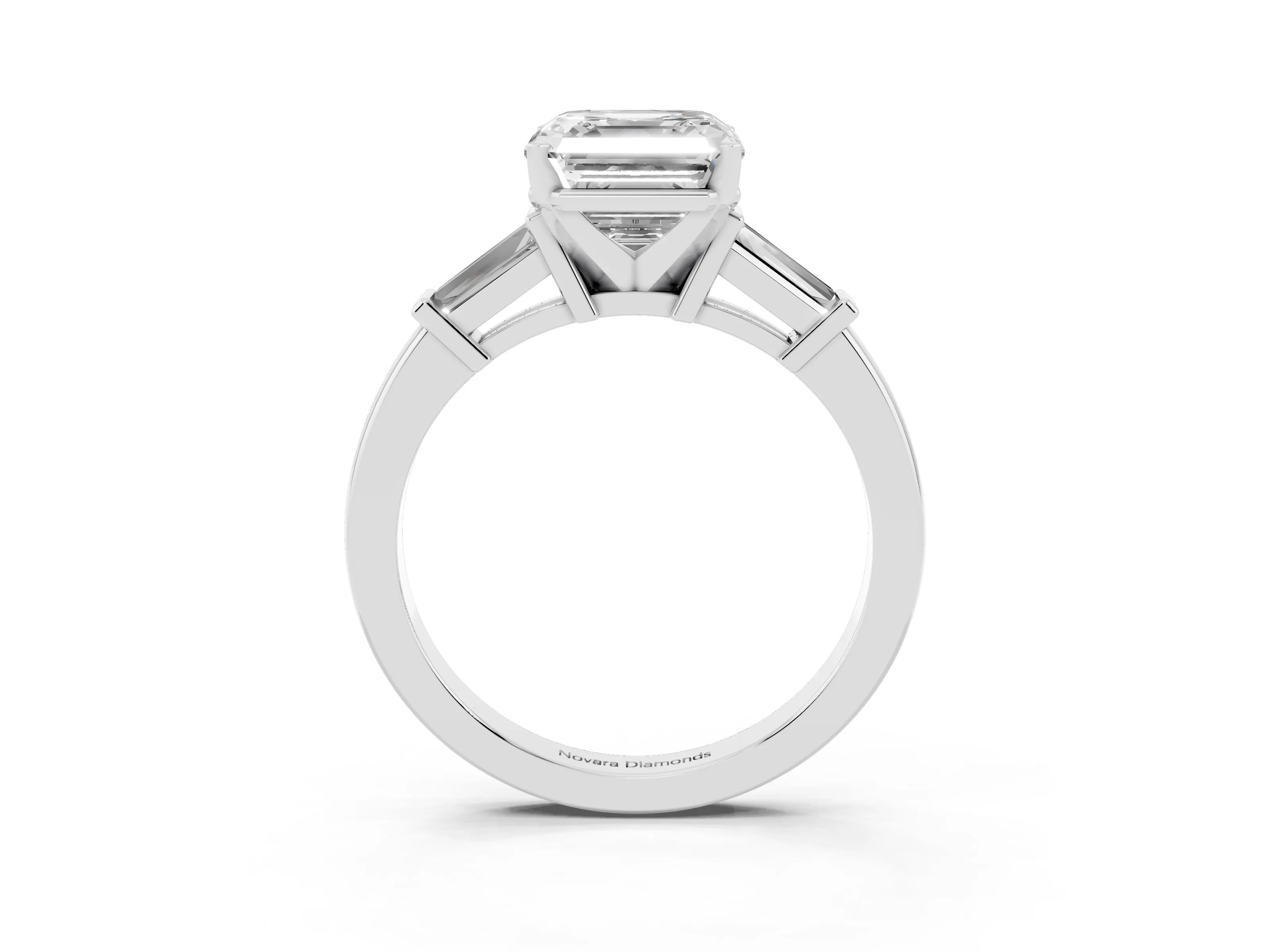 Asscher Cut Diamond Solitaire Ring Set in Platinum with Tapered Baguette Accents and Prong Setting