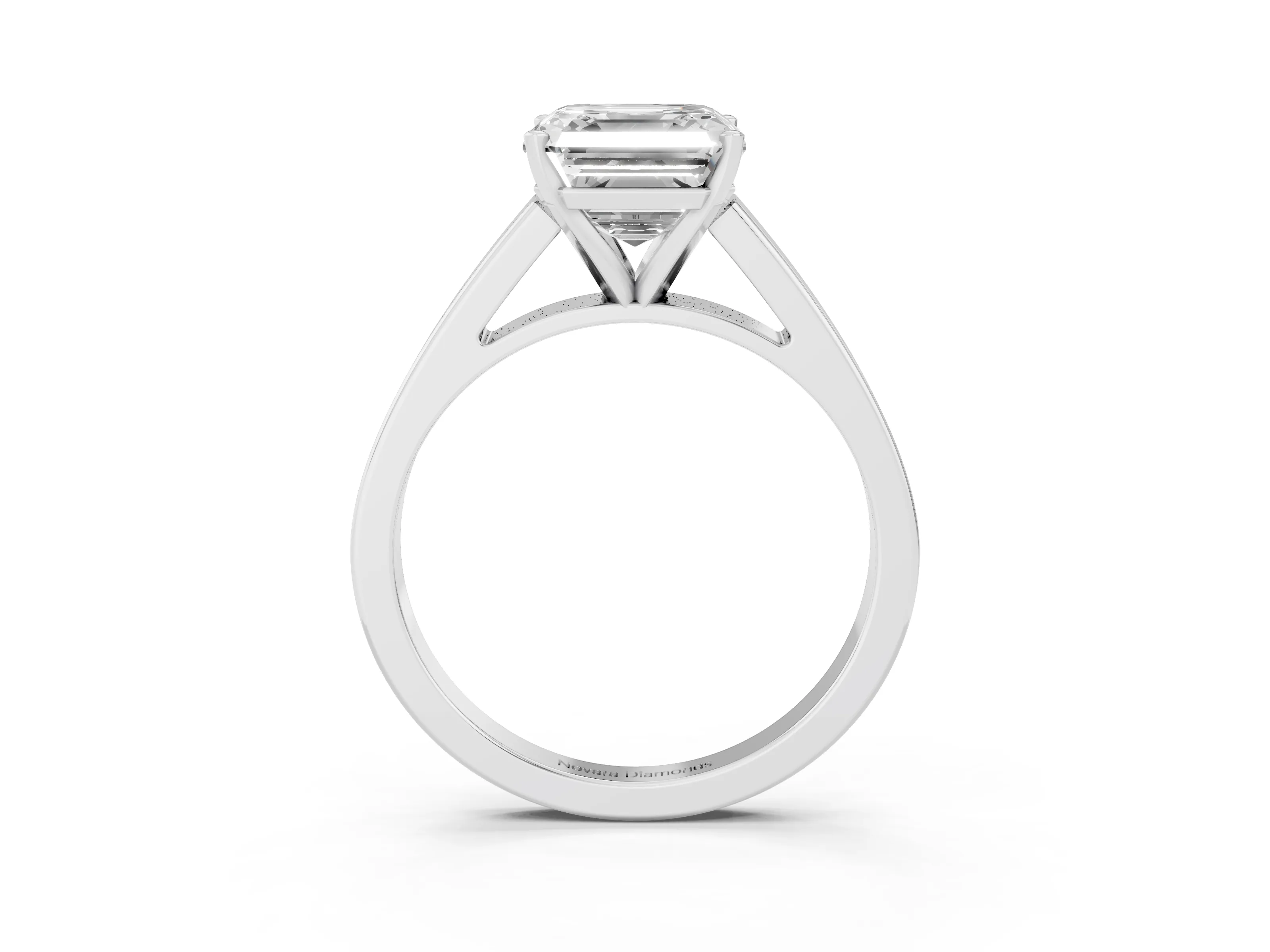 Asscher Cut Diamond Solitaire Engagement Ring Set in White gold with Prong Setting and Tapered Band