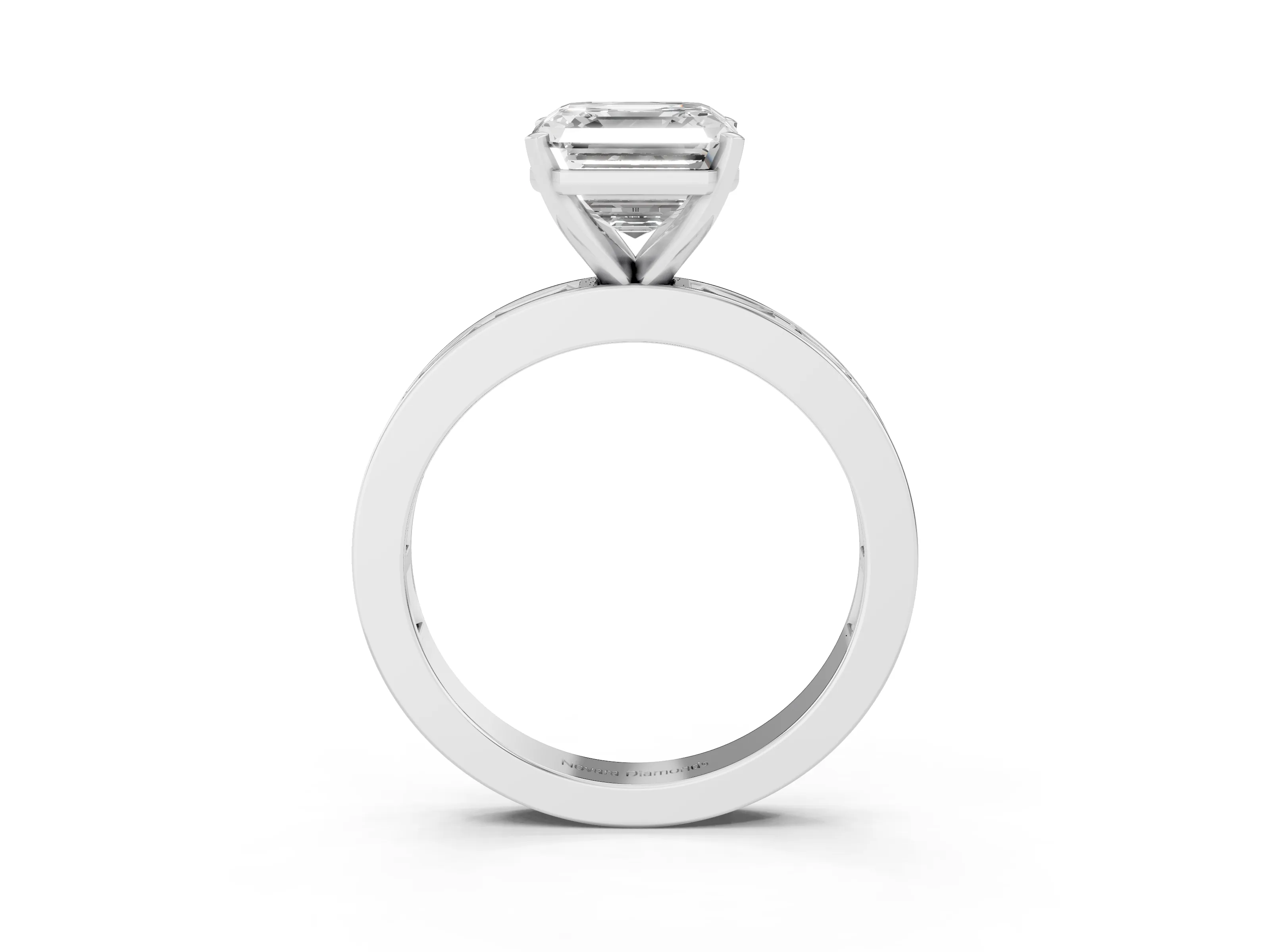 Asscher Cut Diamond Solitaire Ring Set in Silver with Channel-Set Baguette Band and Prong Setting