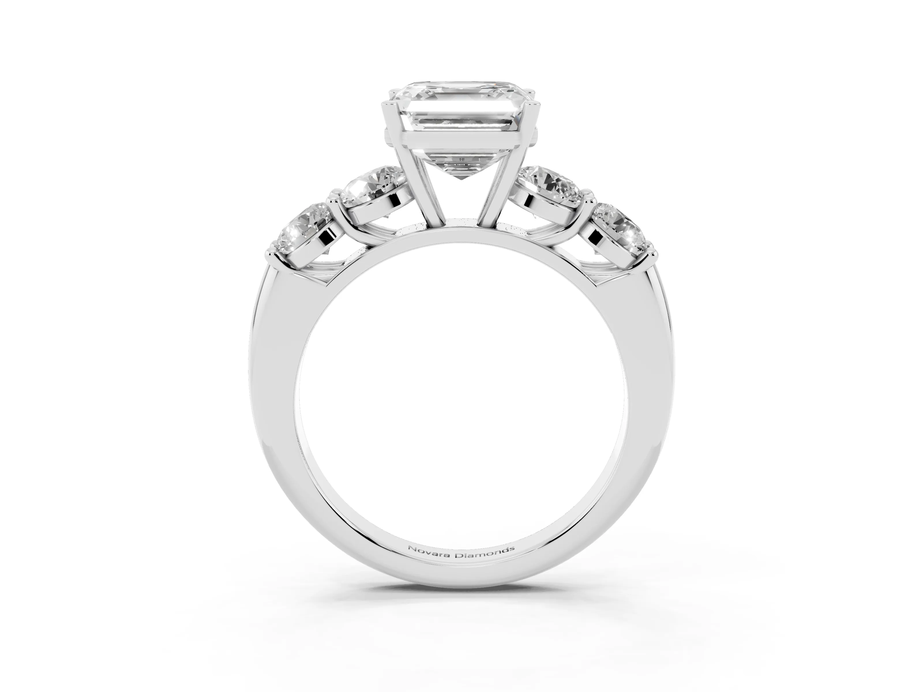 Asscher Cut Diamond Five-Stone Prong Set Ring Set in White gold with Classic Band