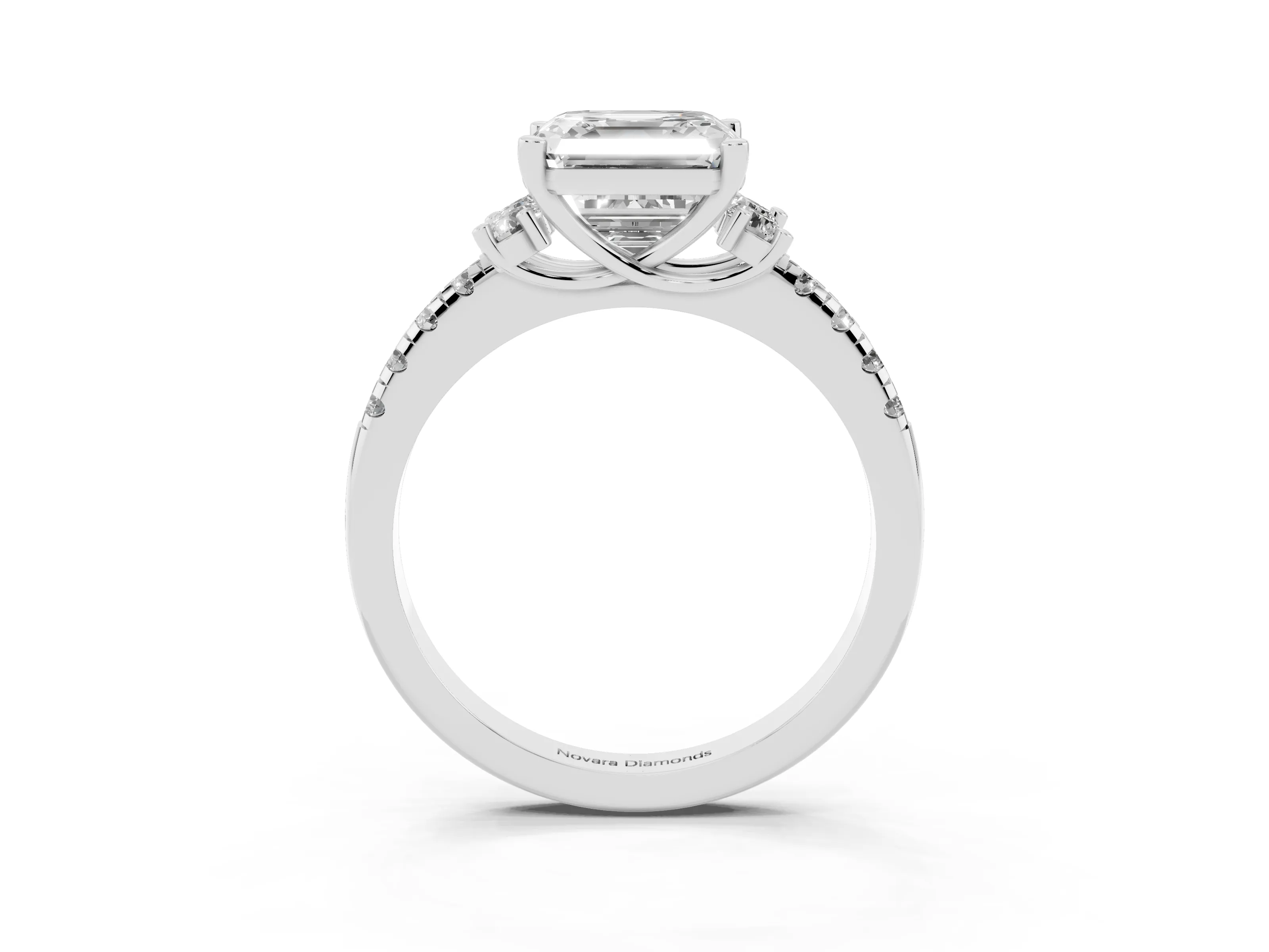 Asscher Cut Diamond Three-Stone Pavé Ring Set in Silver with Prong Setting