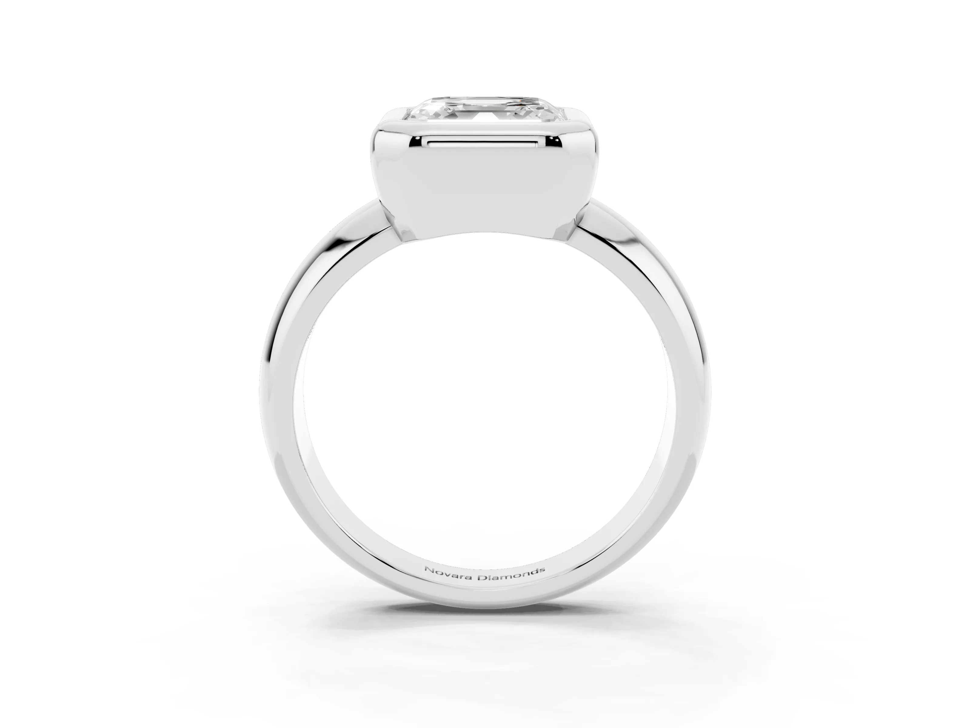 Bezel Set Asscher Cut Diamond Solitaire Ring Set in Silver with Wide Band