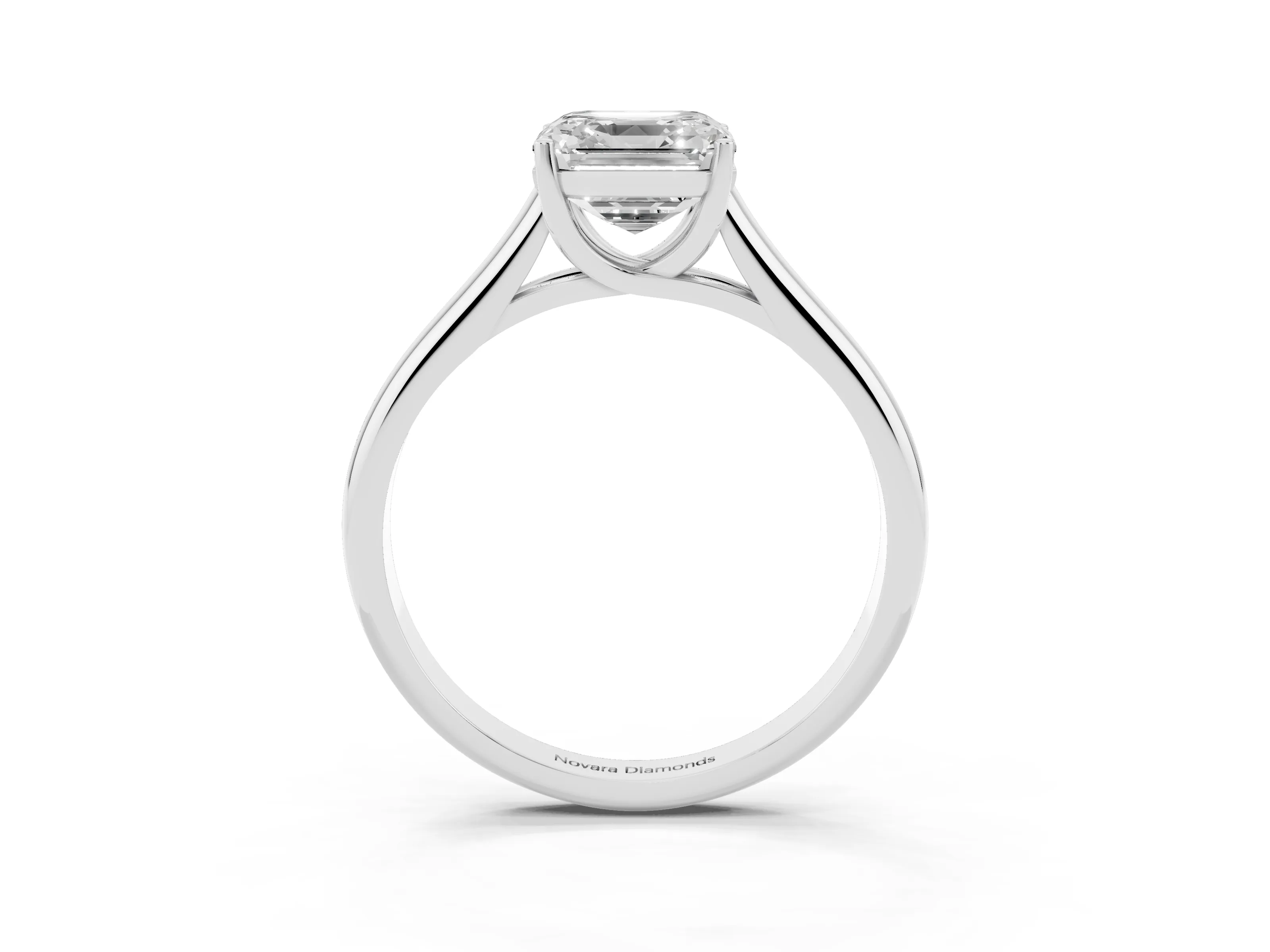 Asscher Cut Diamond Solitaire Engagement Ring Set in Platinum with Subtly Tapered Band and Prong Setting