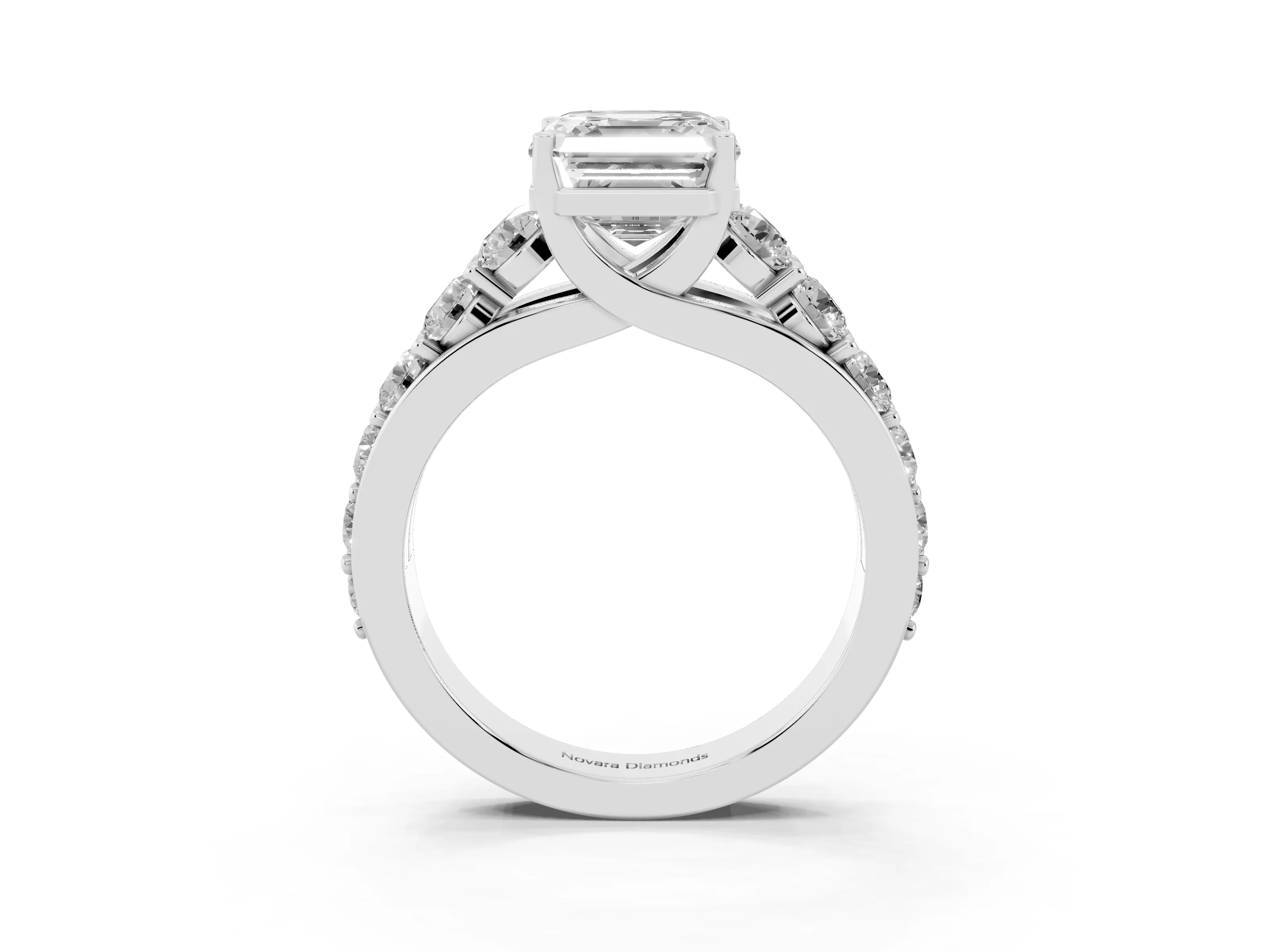 Asscher Cut Diamond Pavé Engagement Ring Set in Silver with Prong Setting