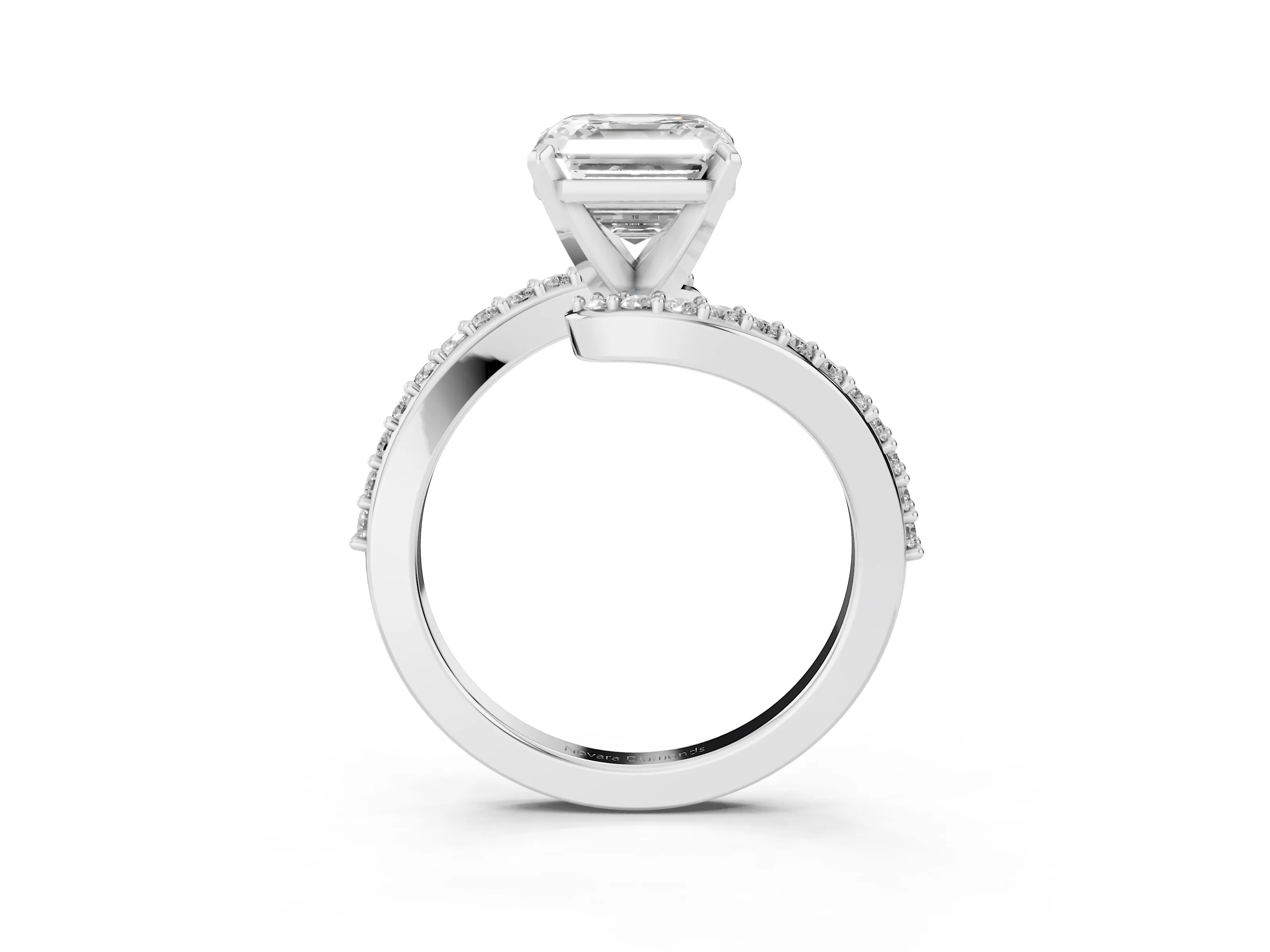 Asscher Cut Diamond Solitaire Ring Set in Platinum with Pavé Twist Band and Prong Setting
