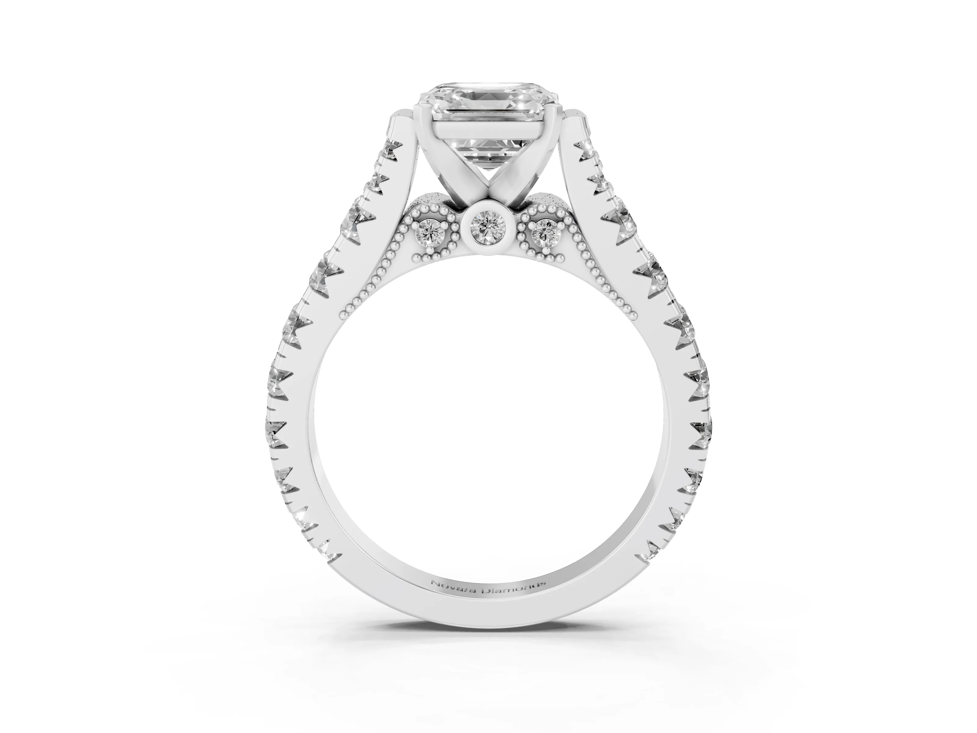 Asscher Cut Diamond Classic Solitaire Ring Set in Platinum with Pavé Band and Prong Setting