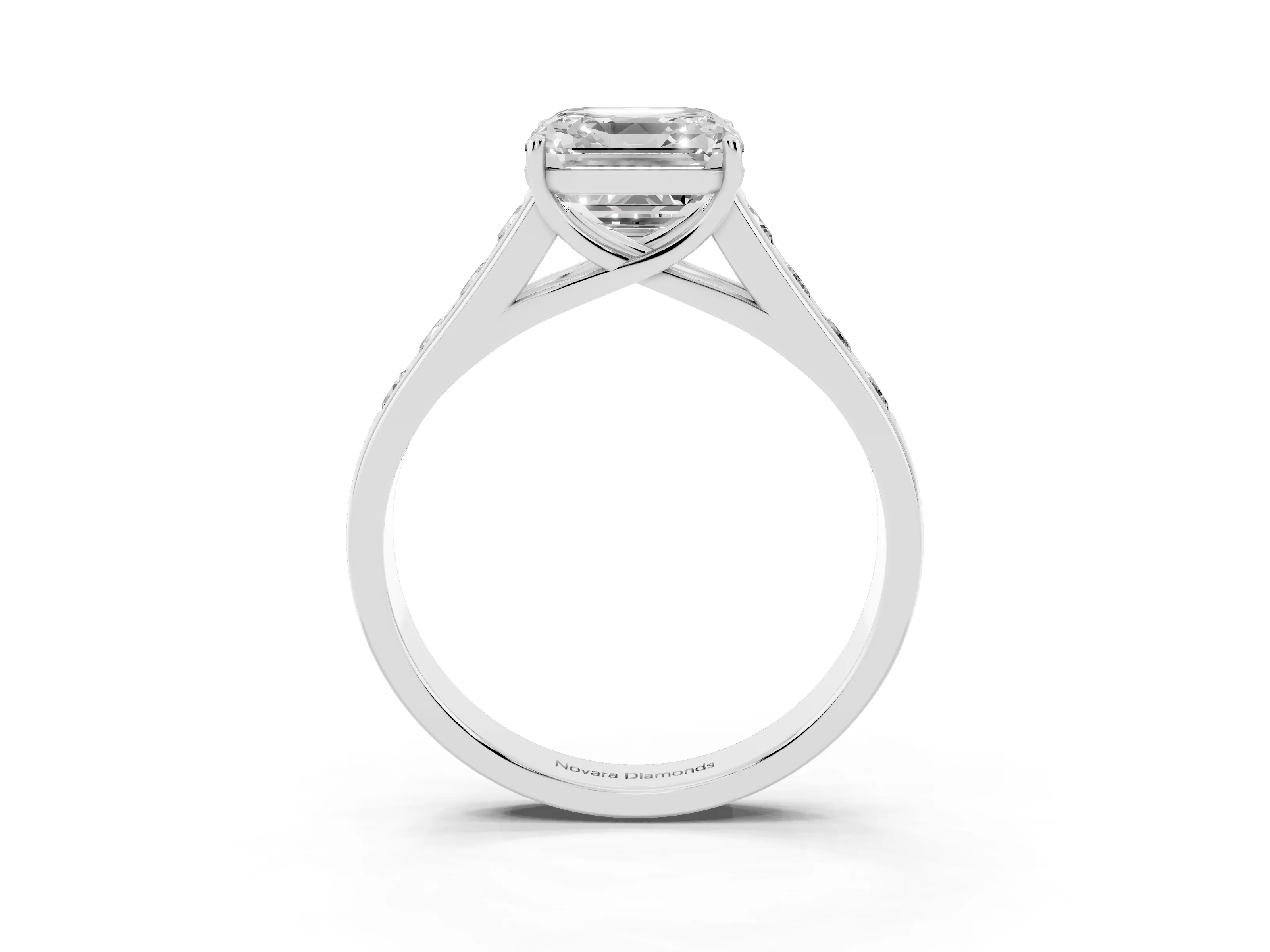 Asscher Cut Diamond Brilliant Channel-Set Solitaire Ring Set in White gold with Prong Setting