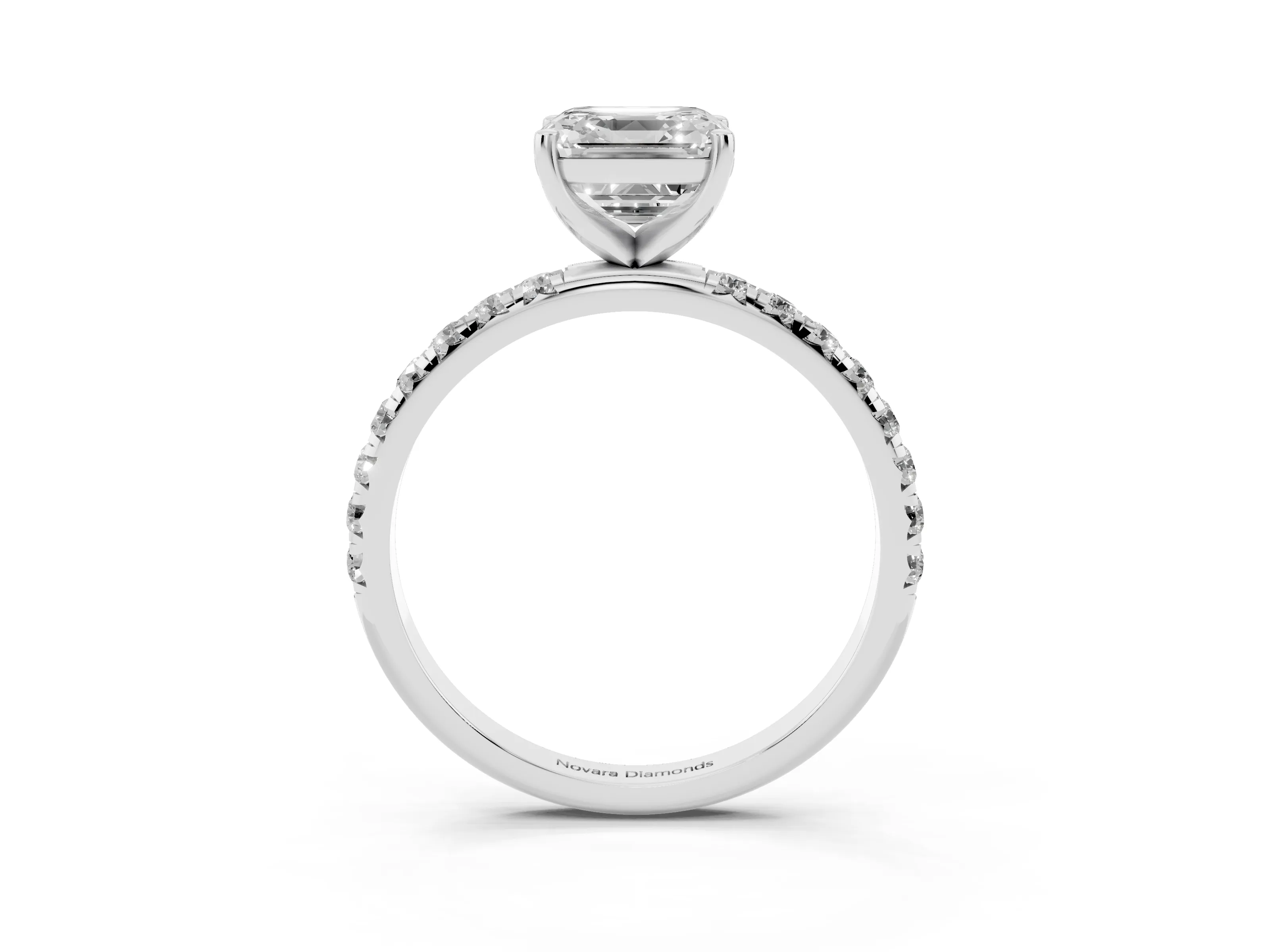 Asscher Cut Diamond Solitaire Ring Set in Platinum with Micro Pavé Band and Prong Setting