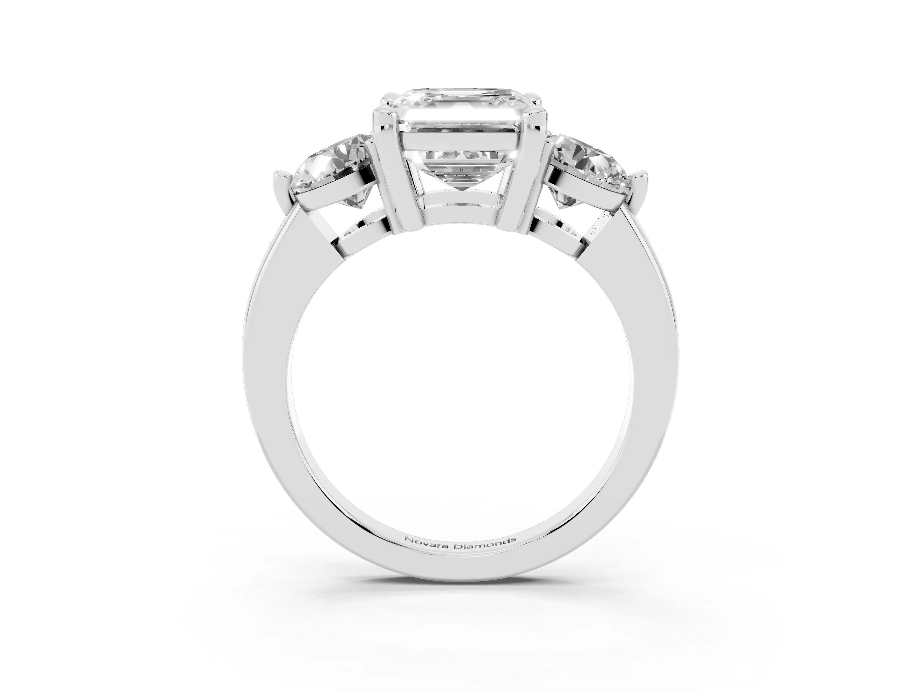 Asscher Cut Diamond Three-Stone Ring Set in Silver with Prong Setting and Classic Band