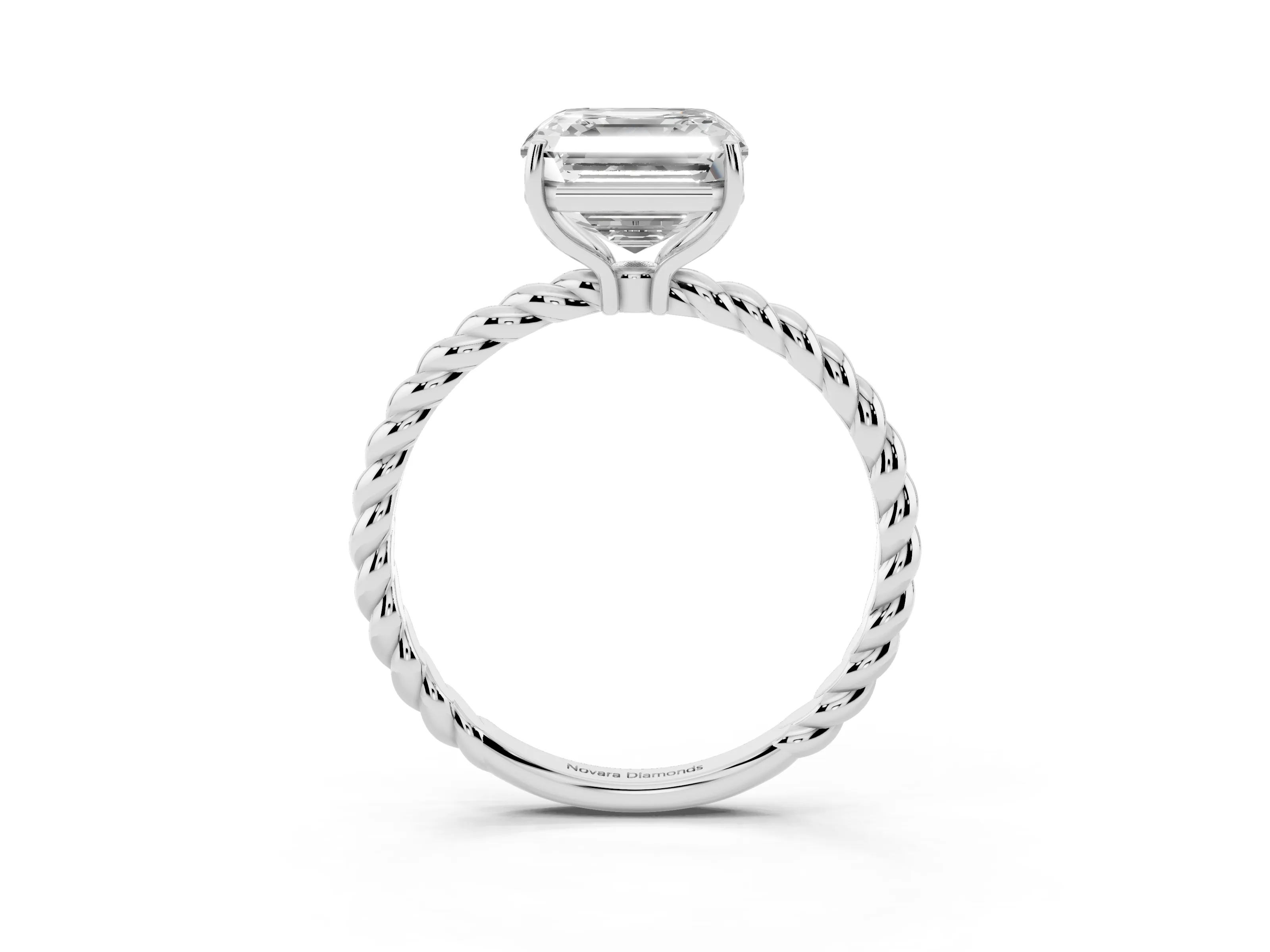 Asscher Cut Diamond Solitaire Ring Set in Platinum with Twist Band and Prong Setting