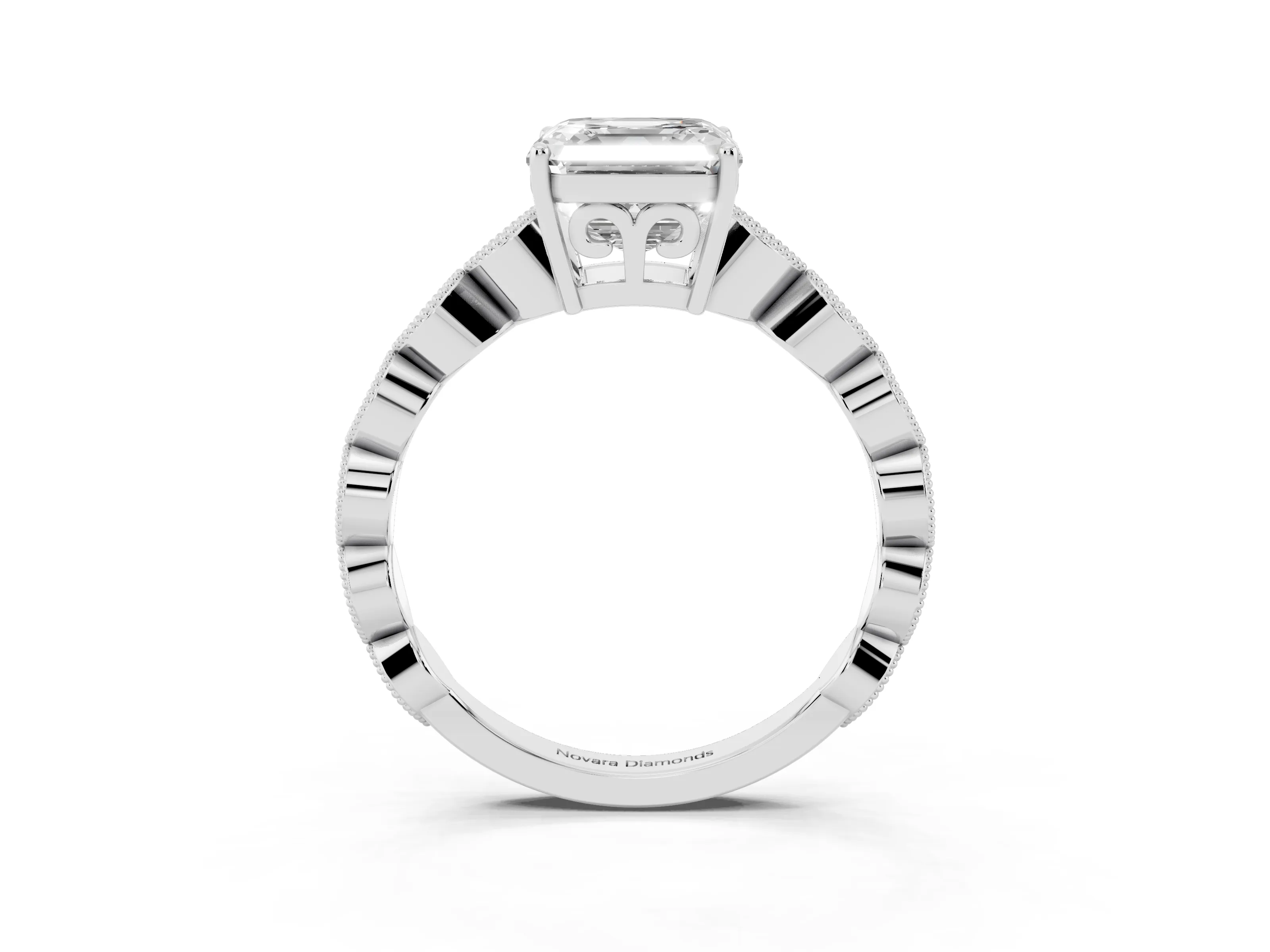 Asscher Cut Diamond Solitaire Ring Set in Silver with Infinity Twist Pavé Band