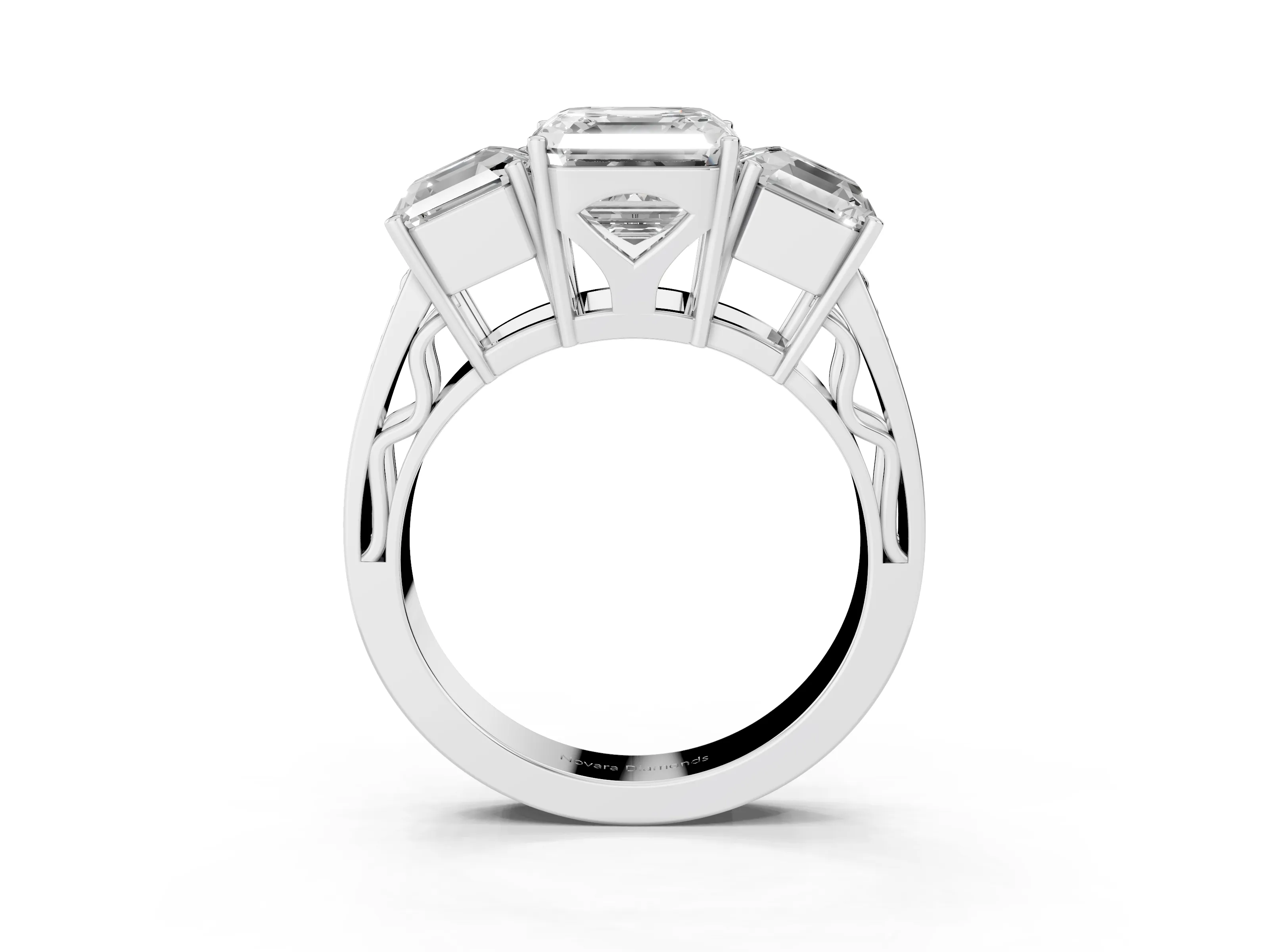 Asscher Cut Diamond Three-Stone Ring Set in White gold with Textured Band