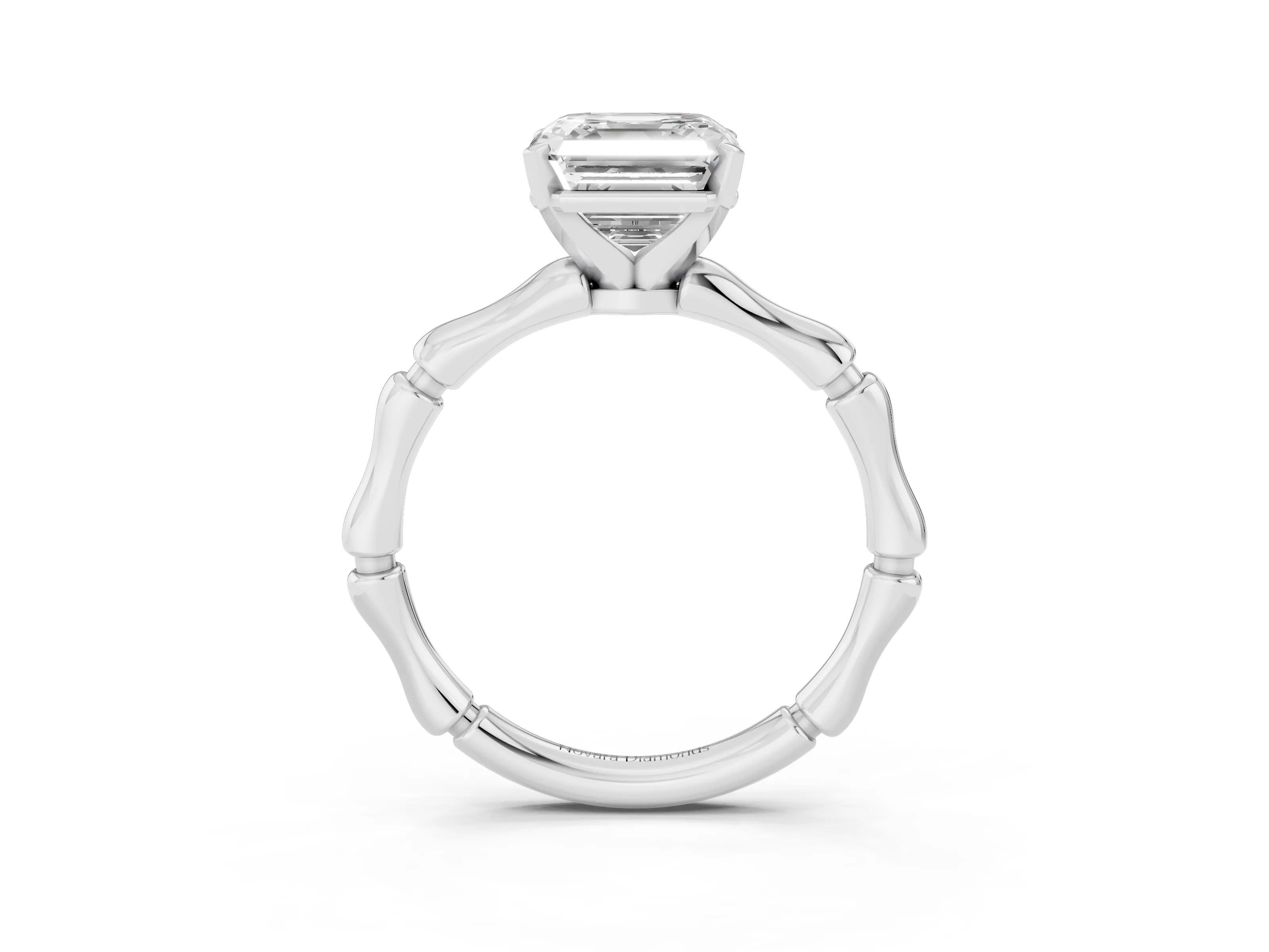 Asscher Cut Diamond Solitaire Ring Set in White gold with Bamboo Band and Prong Setting