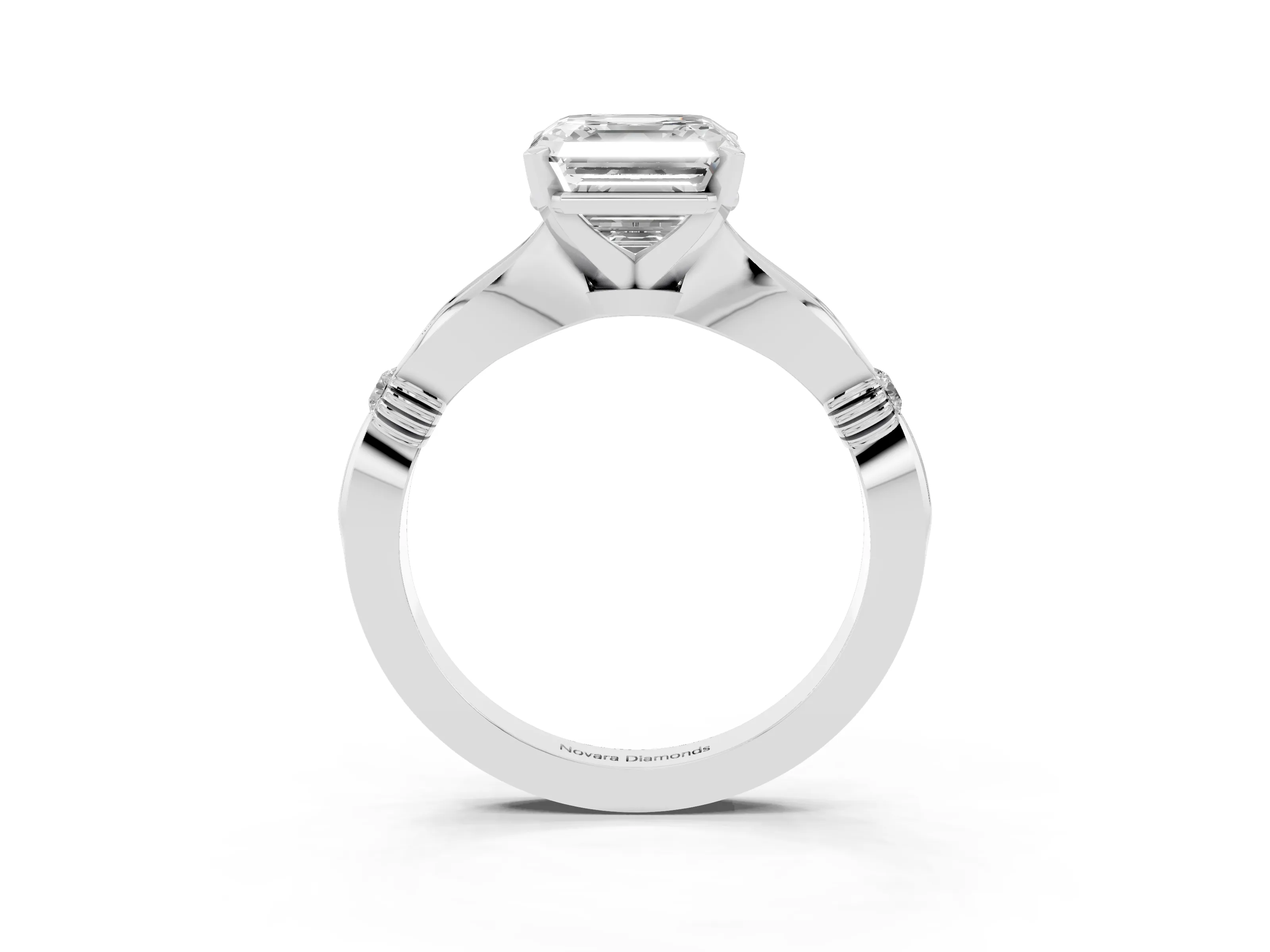 Asscher Cut Diamond Solitaire Twisted Band Ring Set in Platinum with Accent Stones and Prong Setting