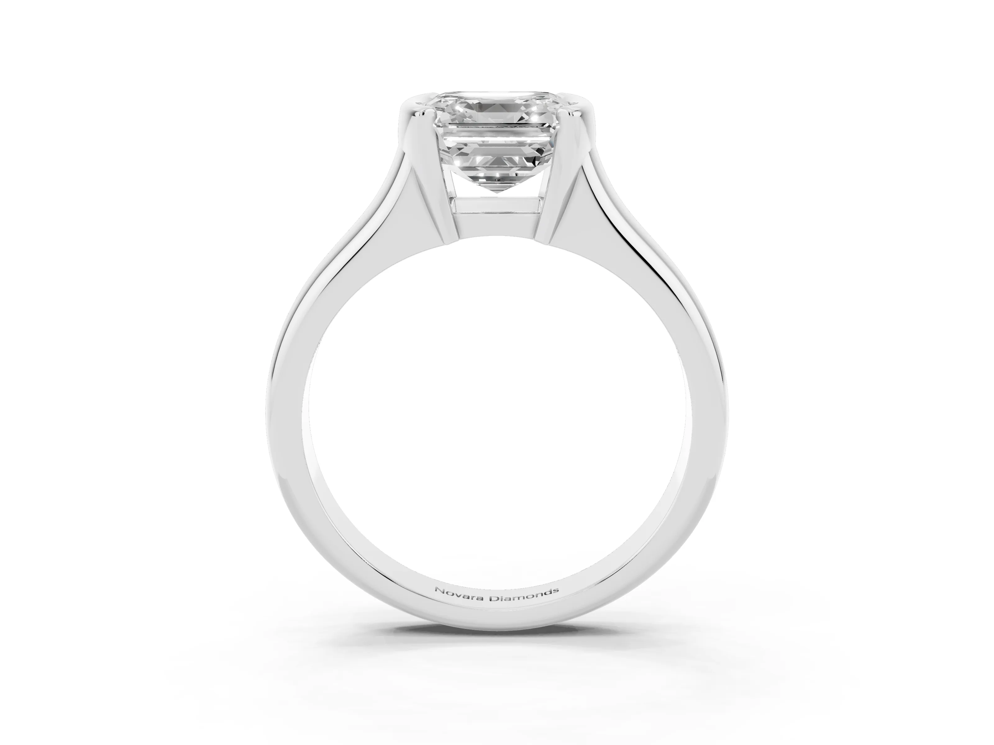 Asscher Cut Diamond Solitaire Tension Set Ring Set in Platinum with Split Shank Band