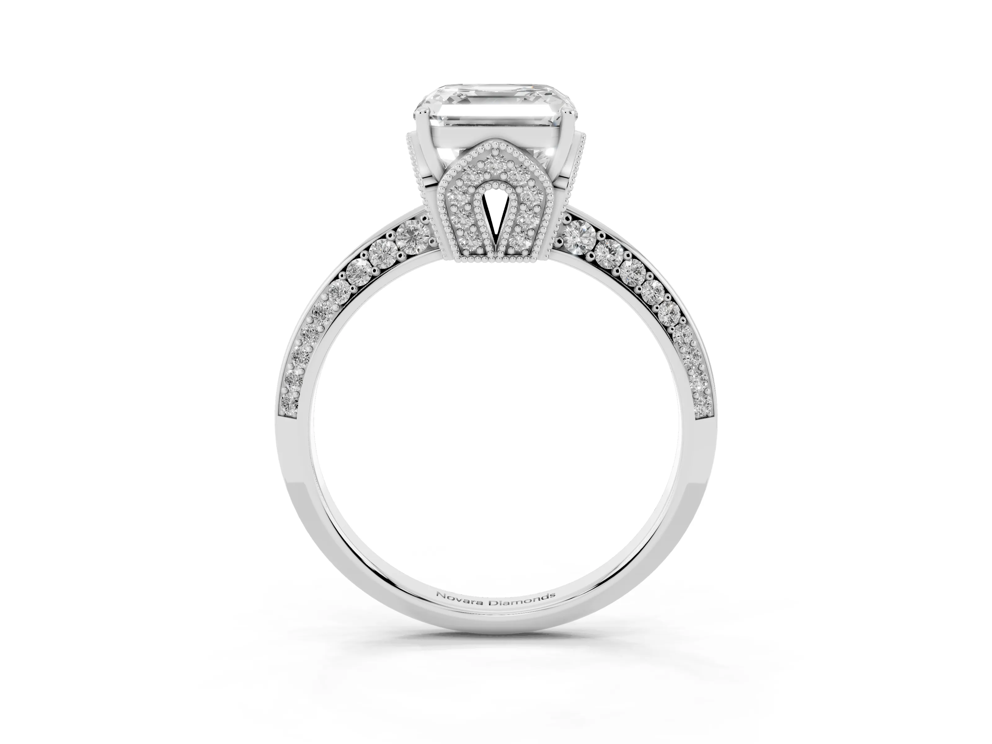 Asscher Cut Diamond Solitaire Engagement Ring Set in Platinum with Pavé Split Shank and Prong Setting
