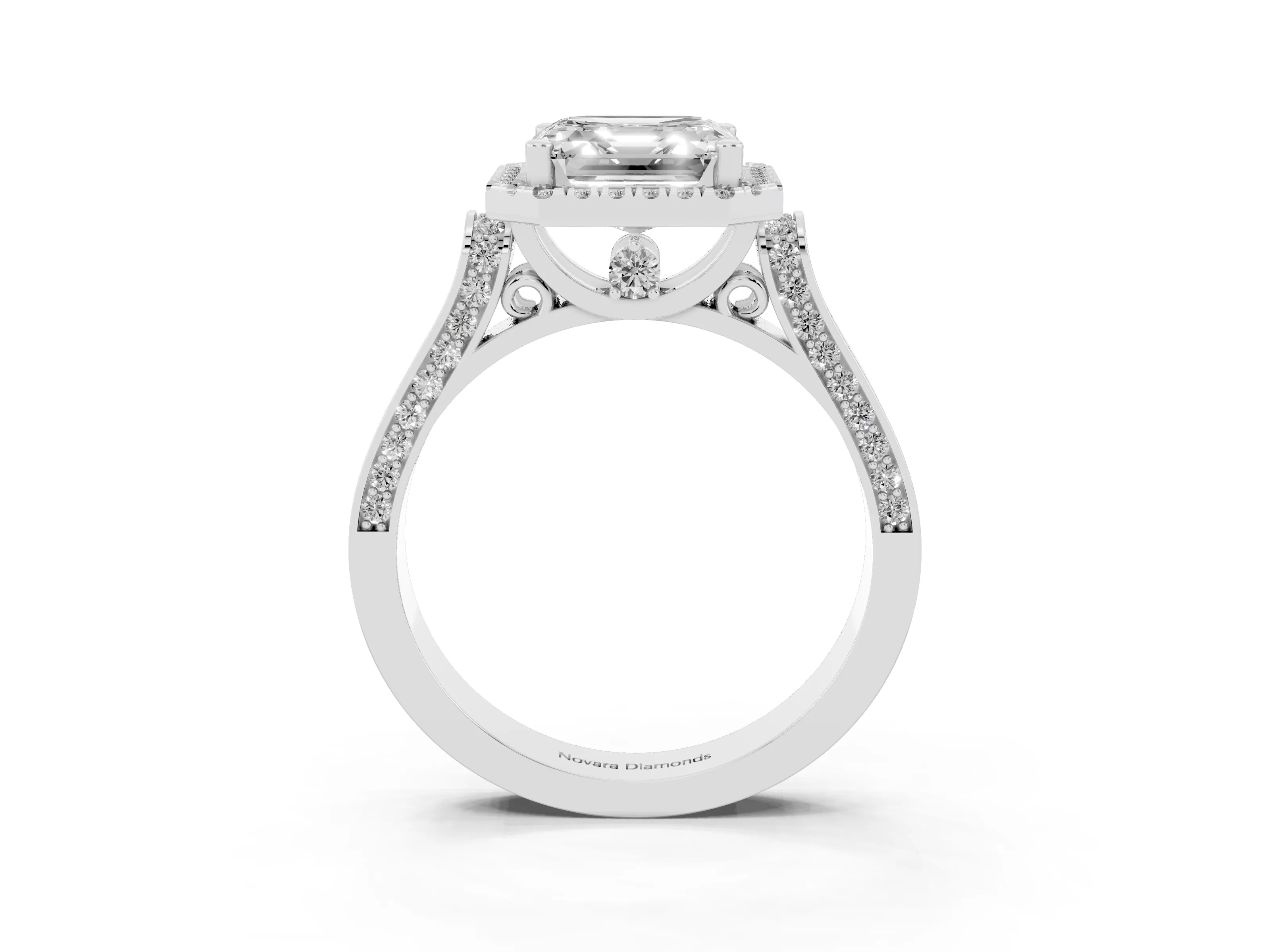Asscher Cut Diamond Halo Ring Set in Silver with Pavé-Lined Split Shank Band