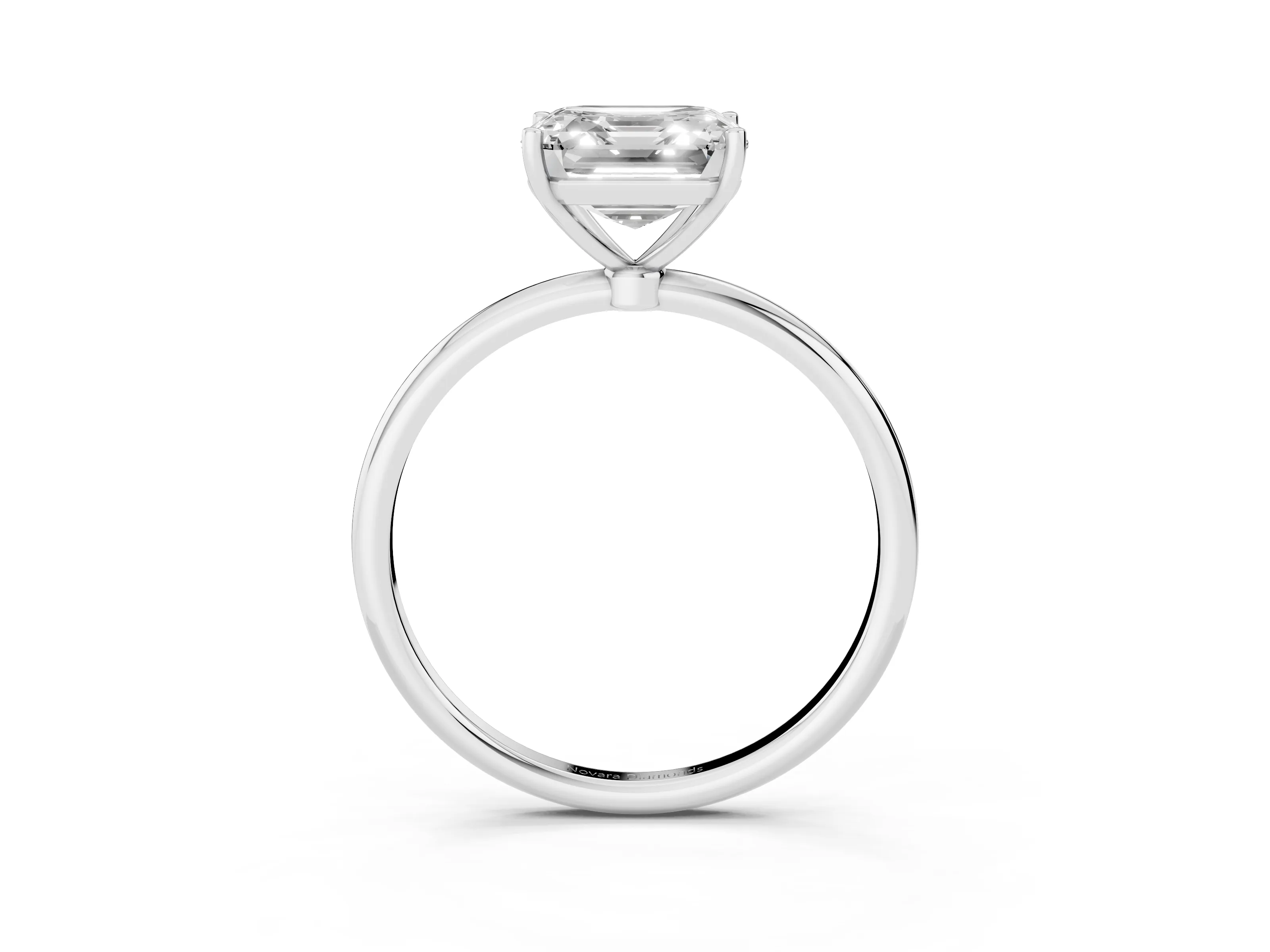 Asscher Cut Diamond Solitaire Engagement Ring Set in Silver with Thin Band and Prong Setting