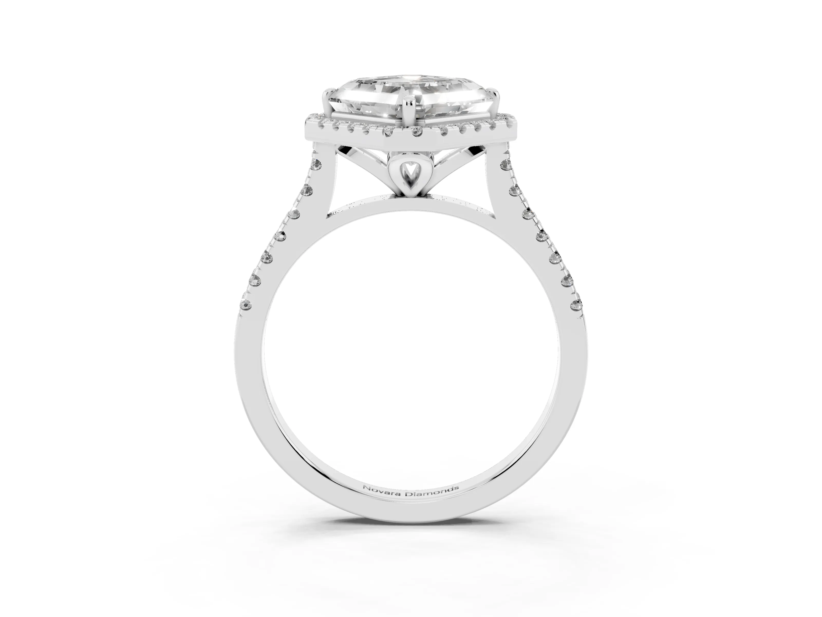 Asscher Cut Diamond Cushion Halo Ring Set in Silver with Pavé Band