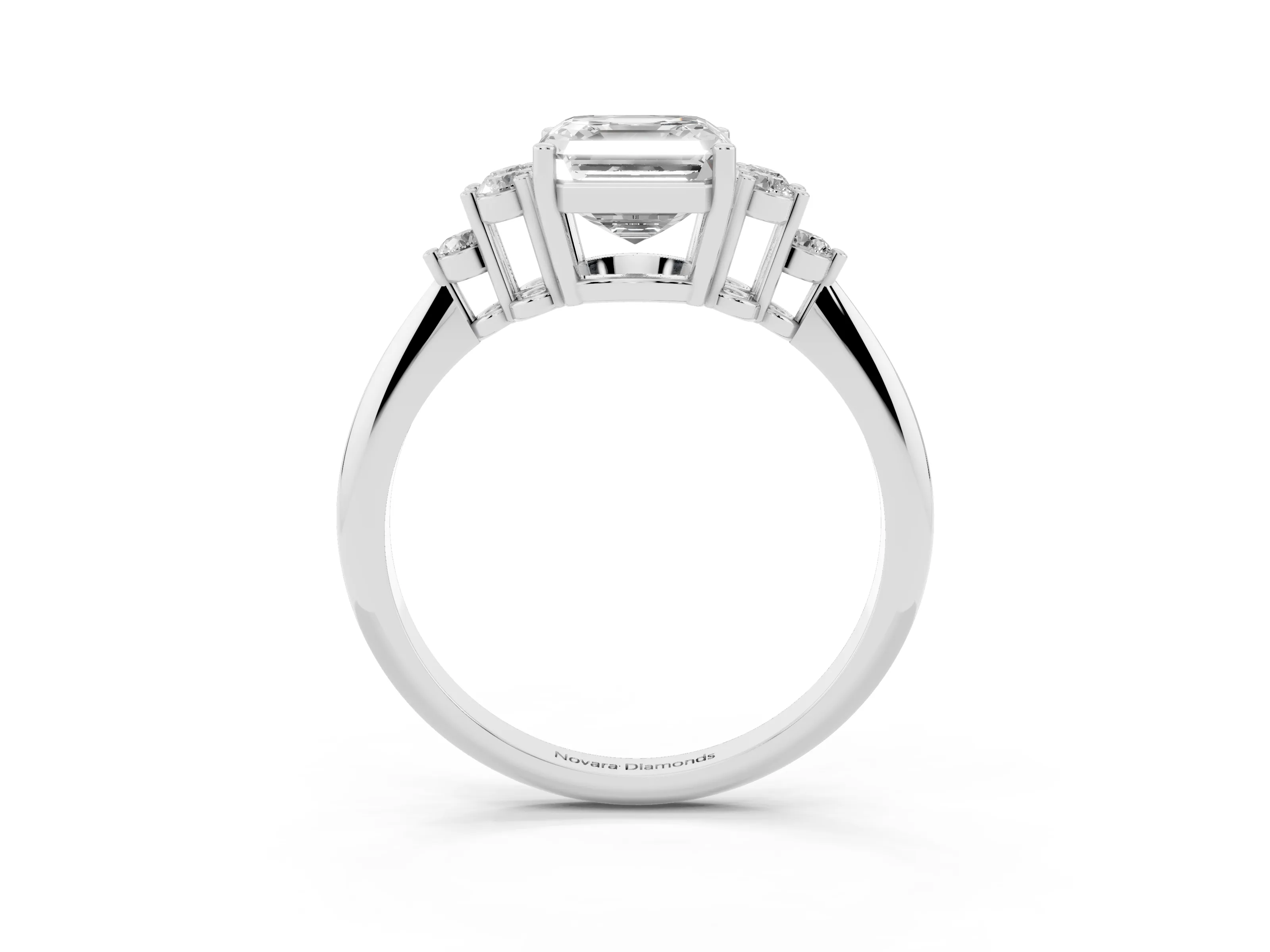 Asscher Cut Diamond Cluster Ring Set in Silver with Plain Band and Prong Setting
