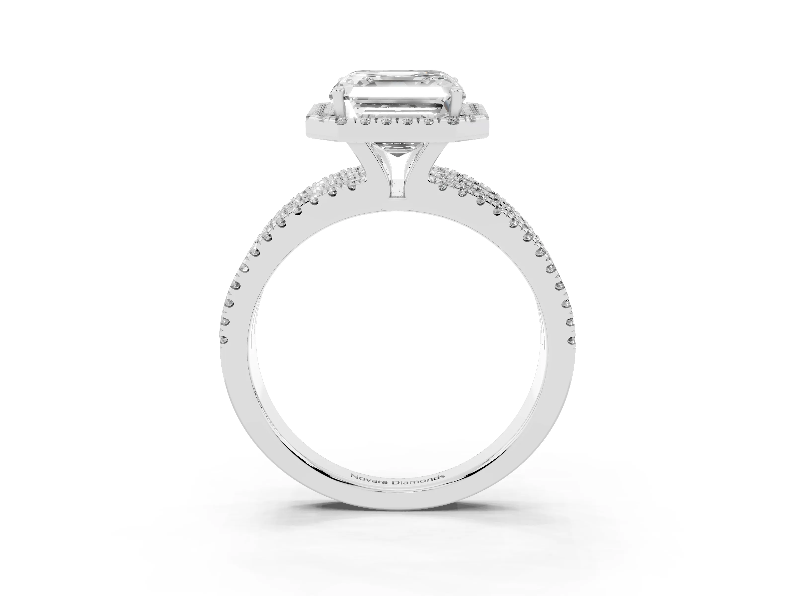 Asscher Cut Diamond Halo Split Shank Engagement Ring Set in Silver with Prong Setting