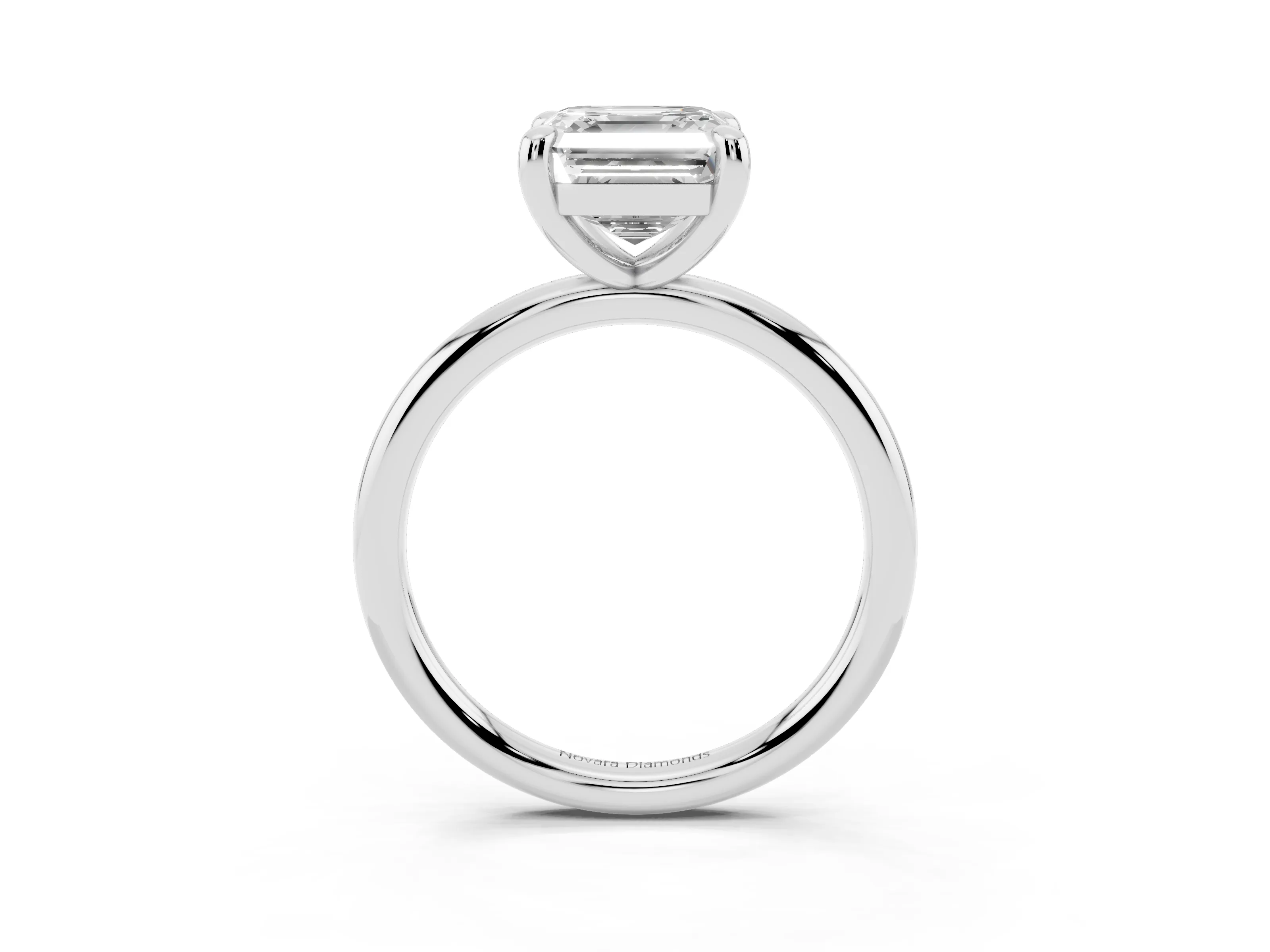 Asscher Cut Diamond Solitaire Ring Set in White gold with Prong Setting on a Polished Plain Band