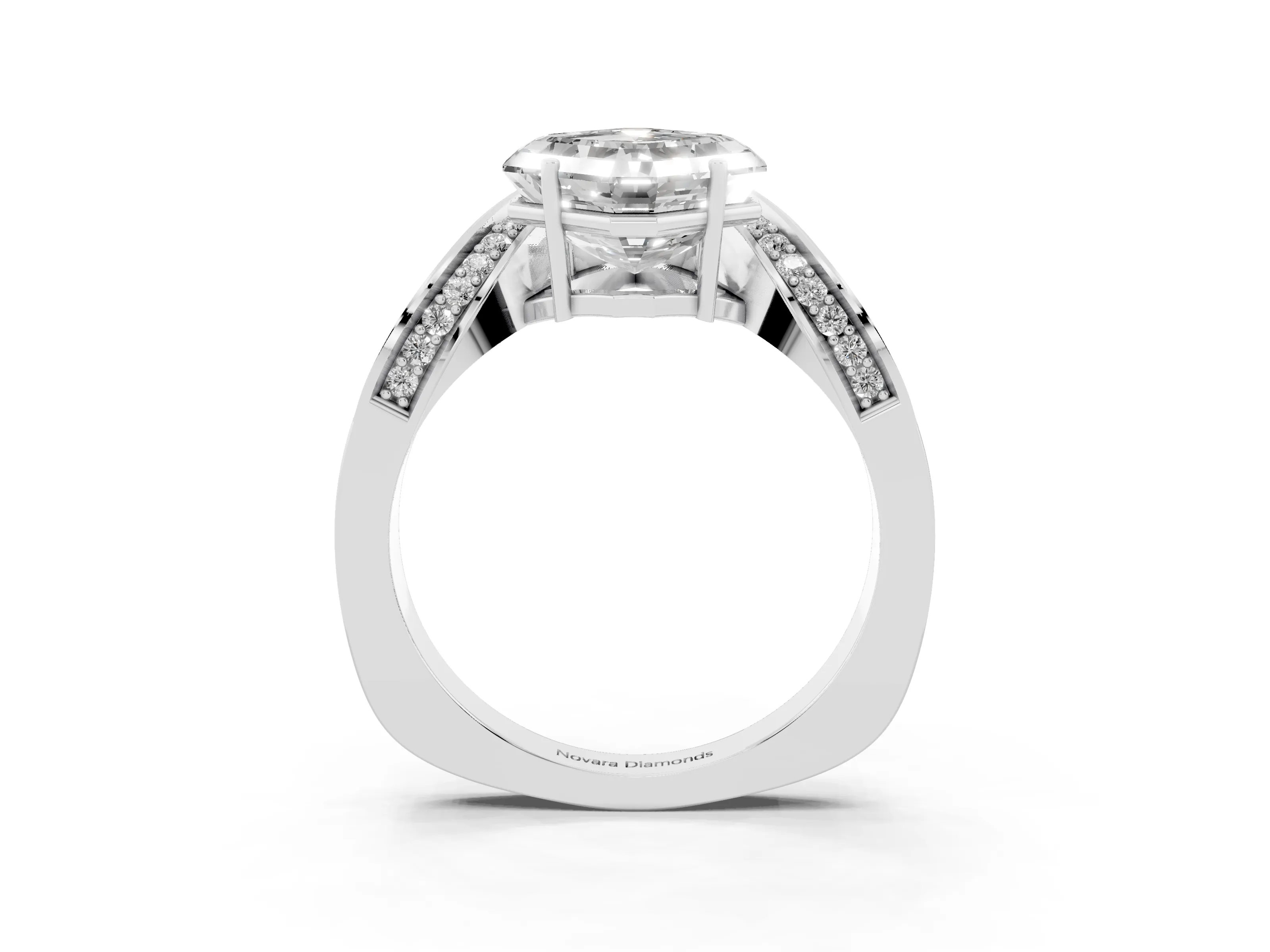 Asscher Cut Diamond Solitaire Engagement Ring Set in White gold with Pavé Shoulders