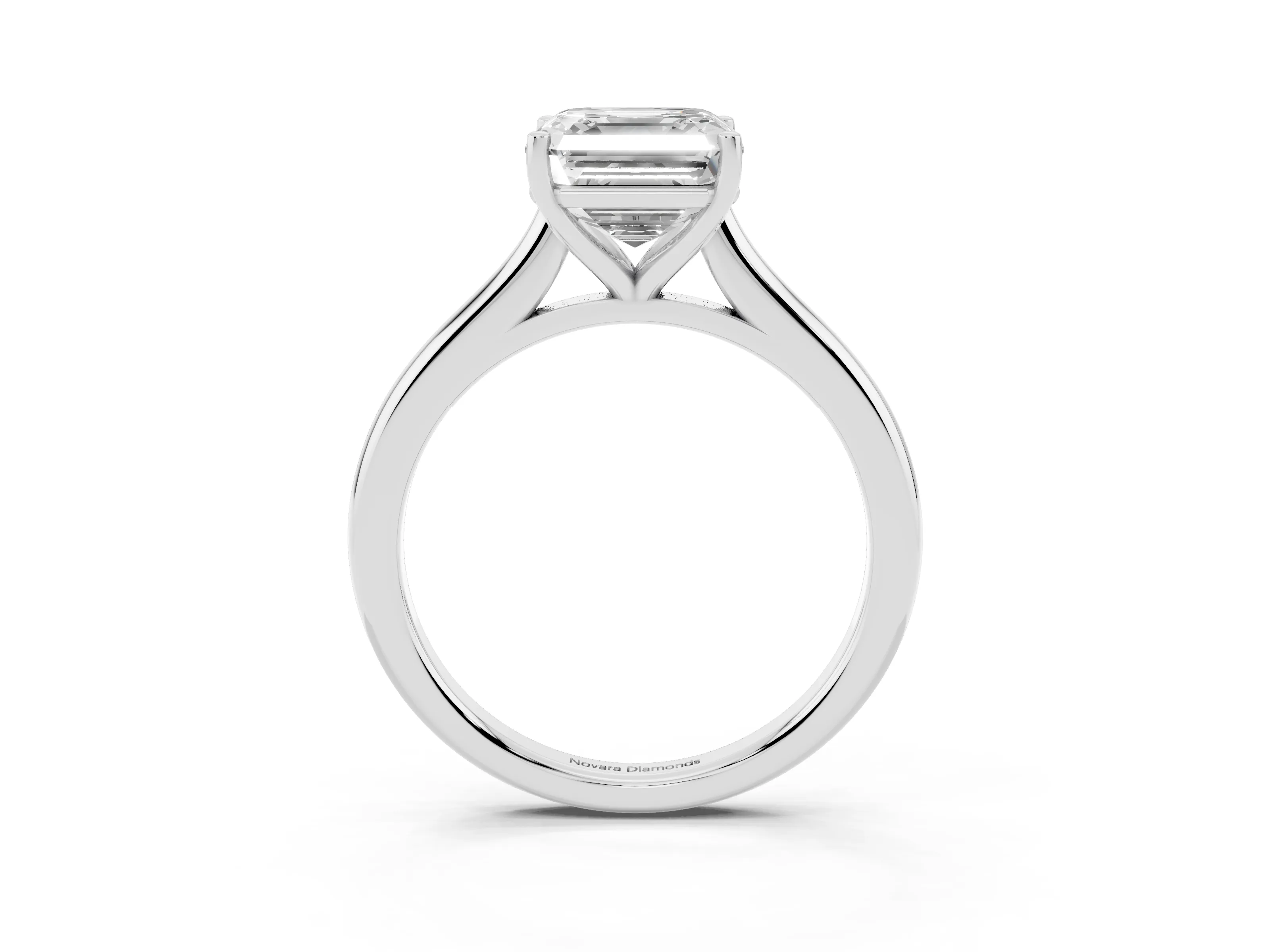 Asscher Cut Diamond Solitaire Ring Set in Silver with Cathedral Band and Prong Setting