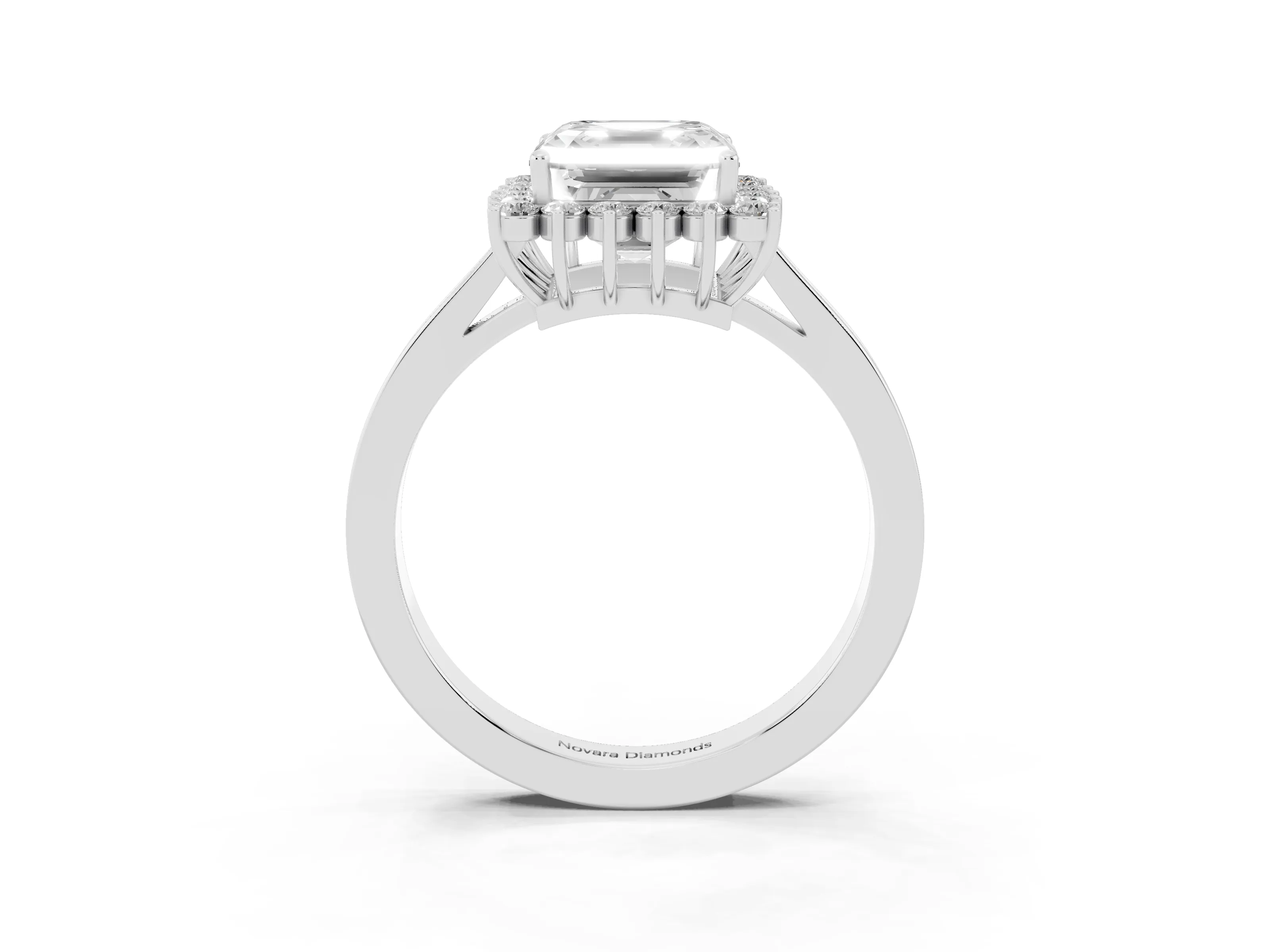 Asscher Cut Diamond Halo Ring Set in White gold with Round Halo and Smooth Solitaire Band