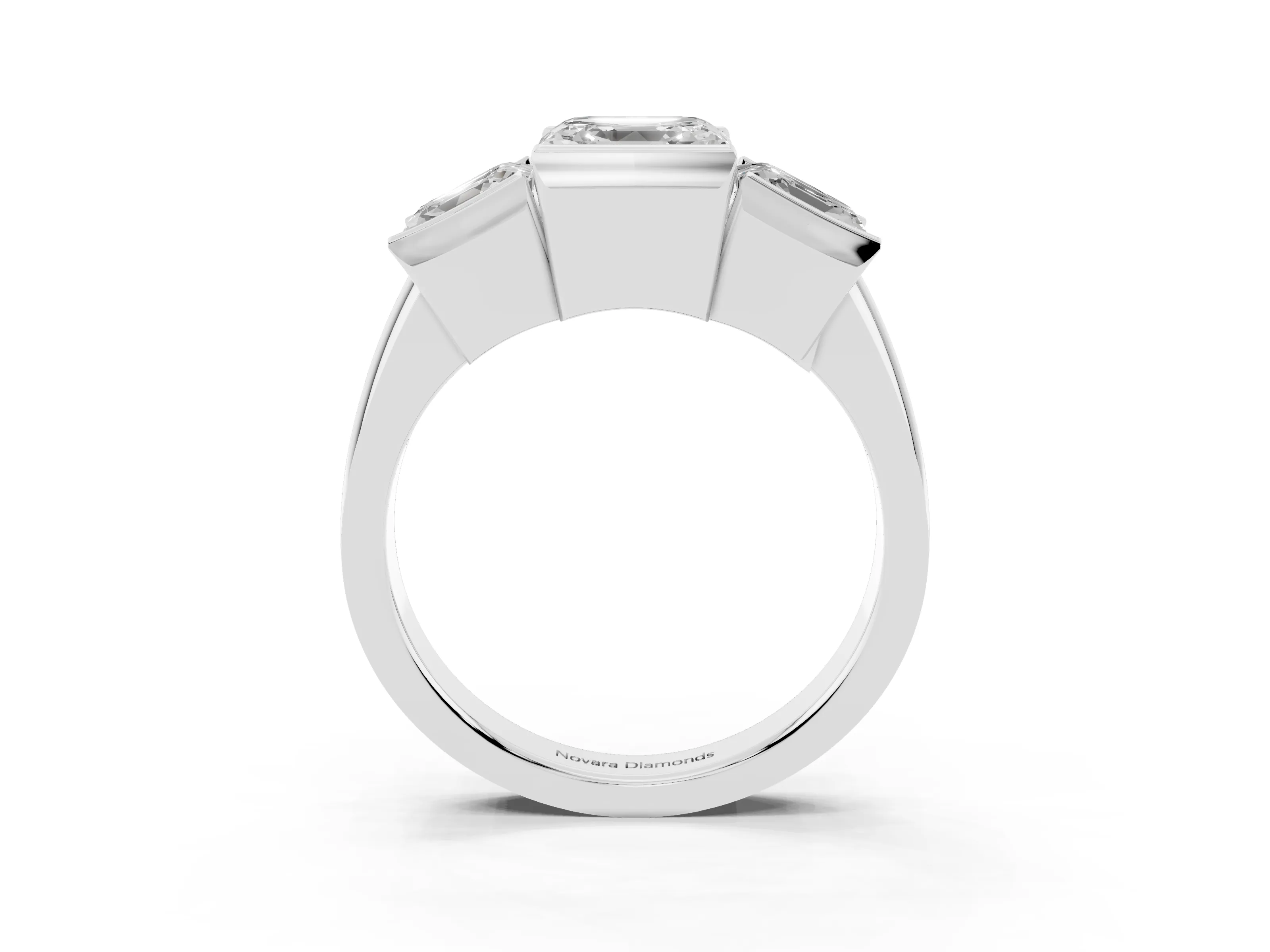 Asscher Cut Diamond Three-Stone Channel Set Ring Set in White gold with Smooth Polished Band