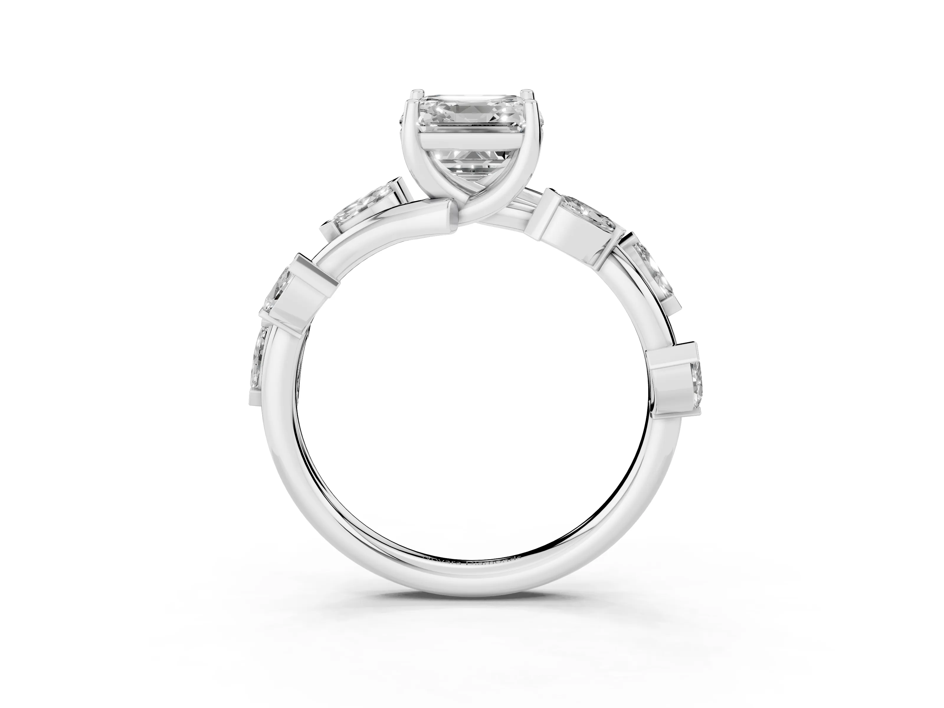 Asscher Cut Diamond Solitaire Ring Set in White gold with Twisted Marquise Accent Band