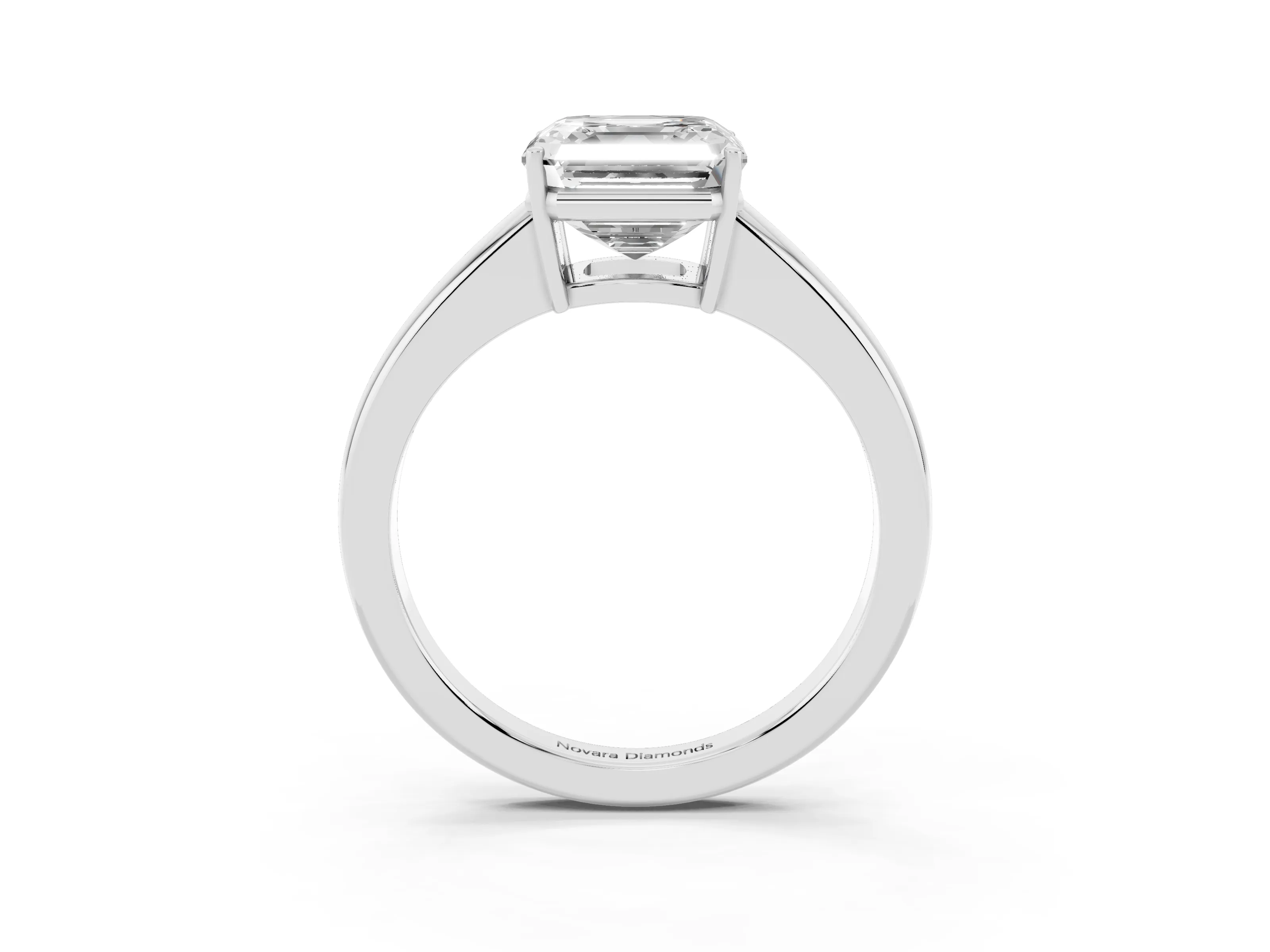 Asscher Cut Diamond Solitaire Ring Set in White gold with Tapered Band and Prong Setting