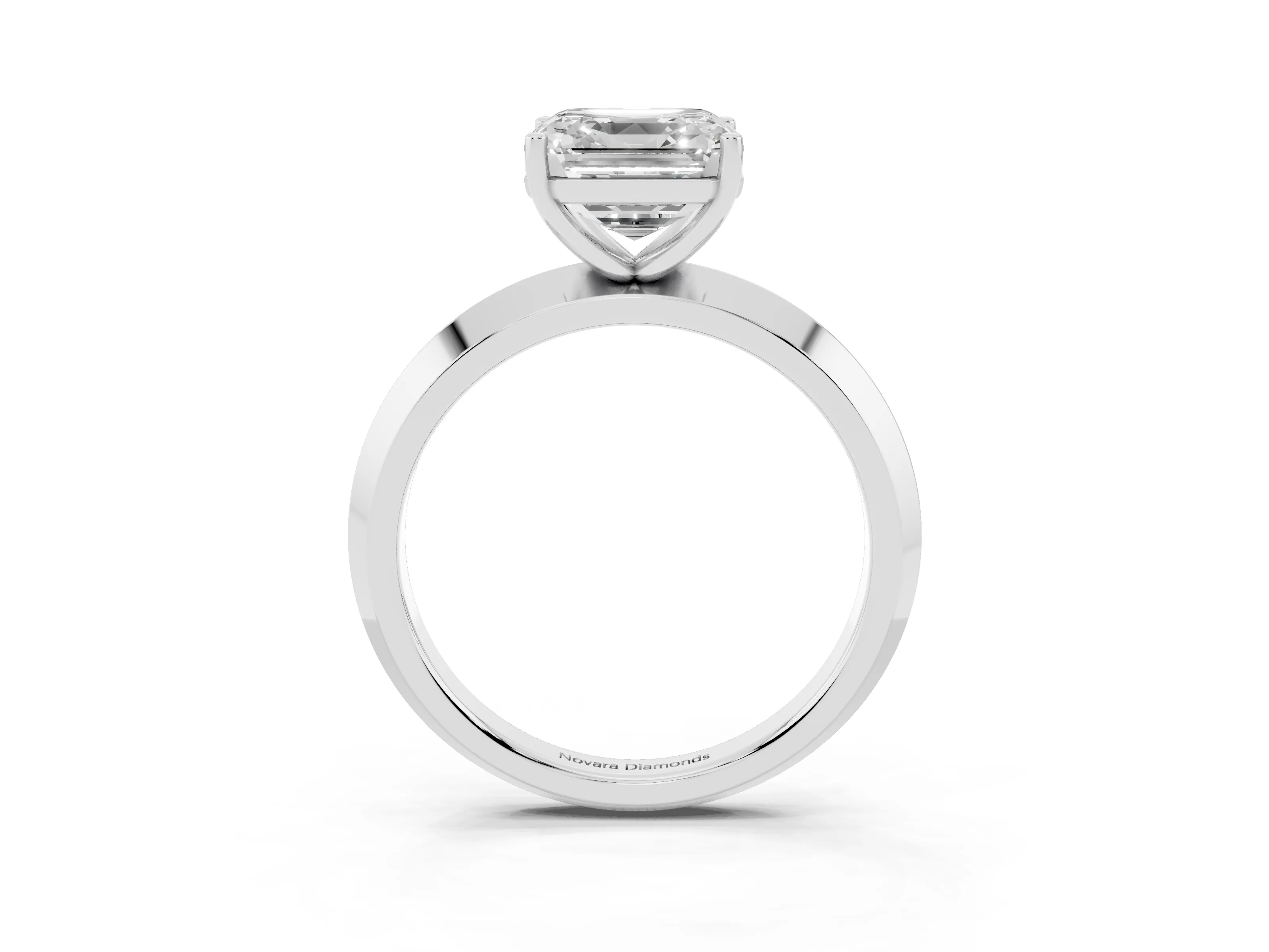 Asscher Cut Diamond Solitaire Engagement Ring Set in Platinum with Flat Band and Prong Setting