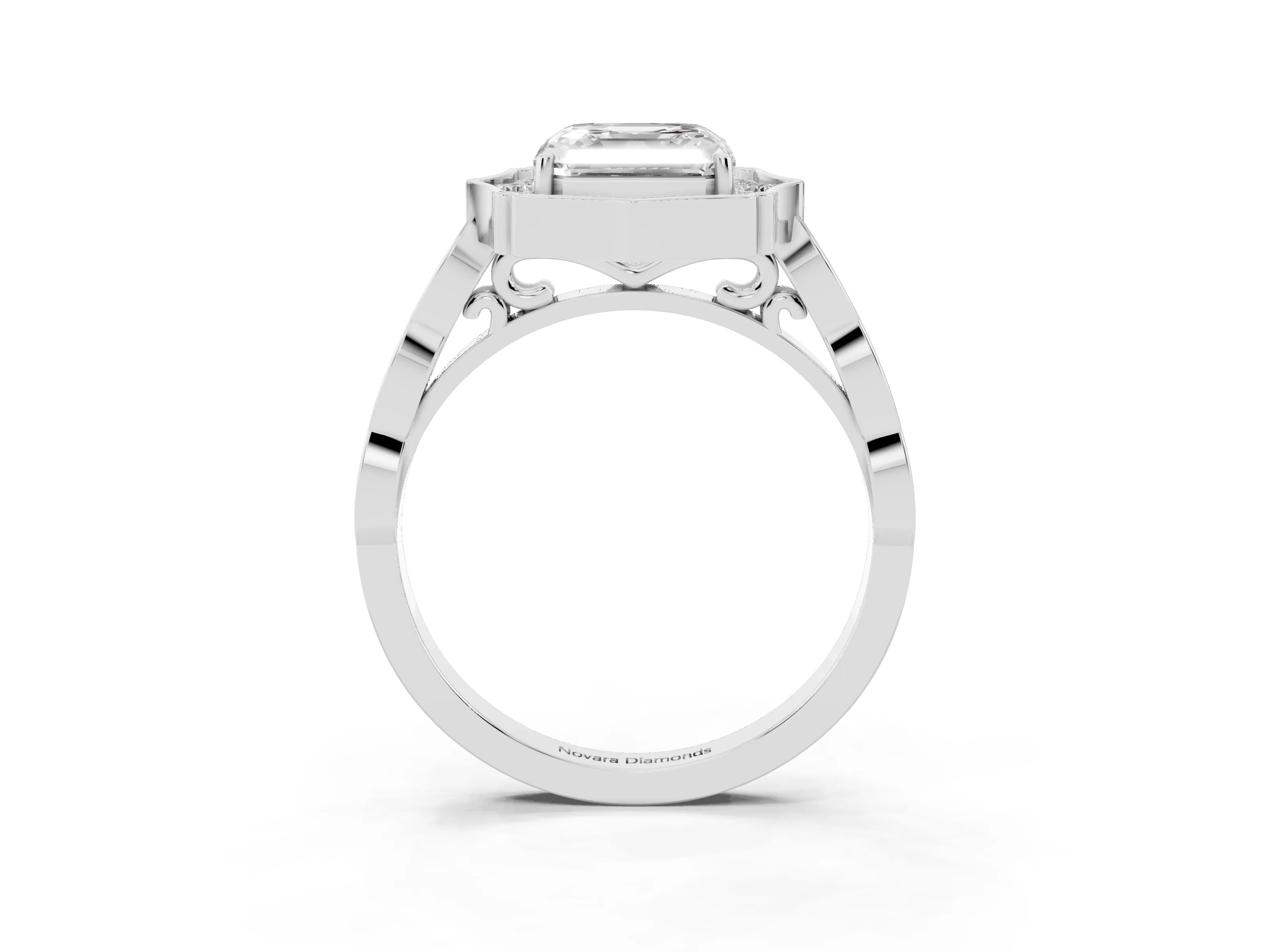 Asscher Cut Diamond Halo Engagement Ring Set in Platinum with Milgrain Band and Prong Setting