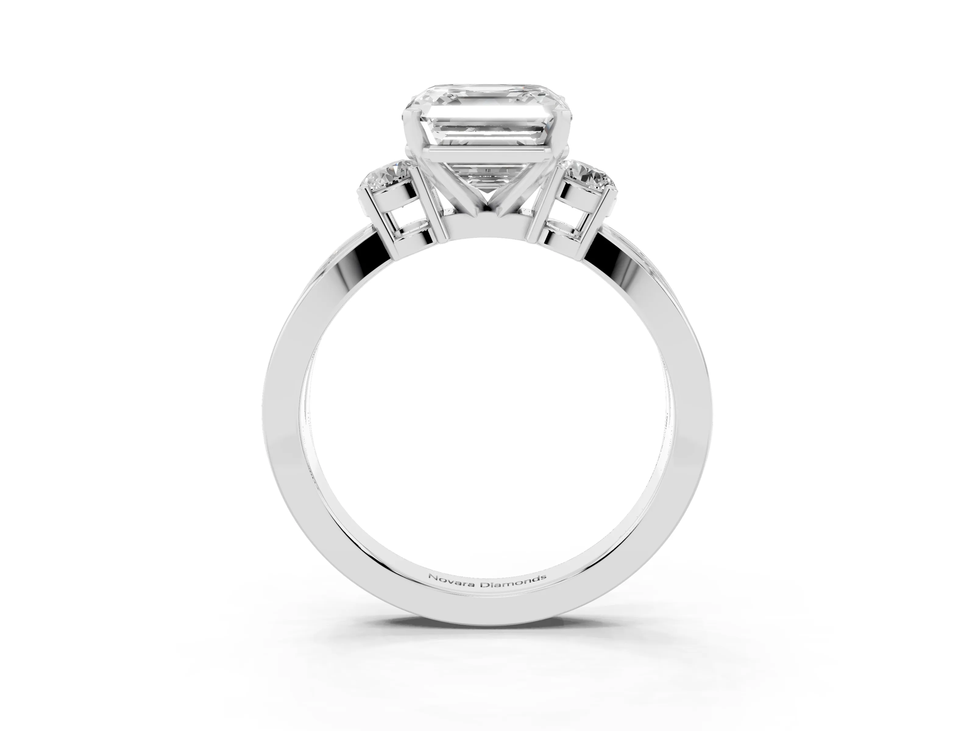 Three-Stone Asscher Cut Diamond Twist Band Ring Set in Silver with Pavé Accents and Prong Setting