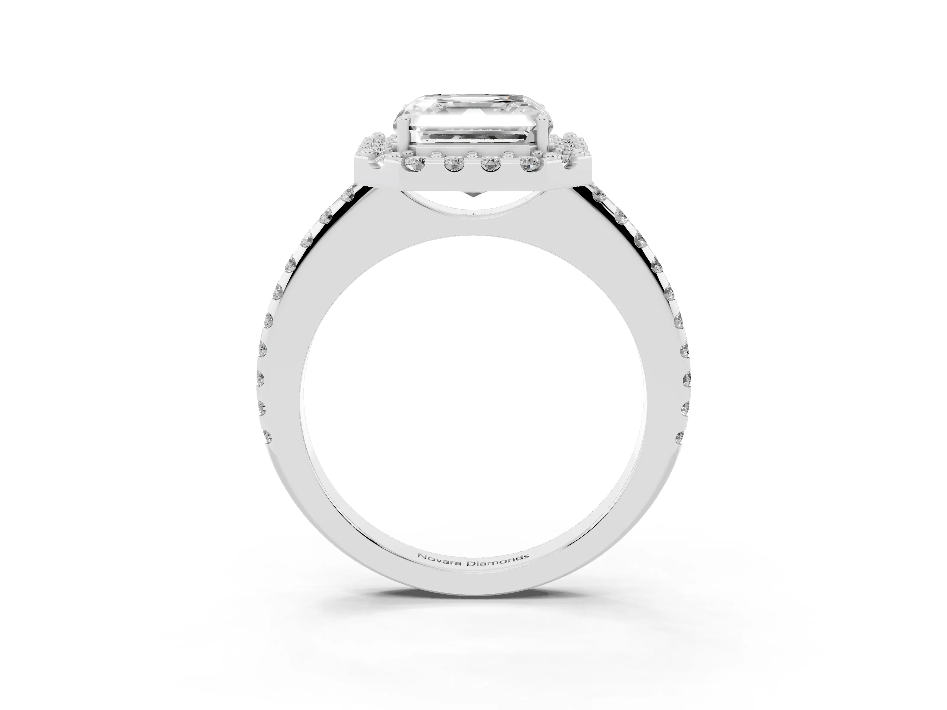 Asscher Cut Diamond Pavé Halo Ring Set in Platinum with Prong Setting