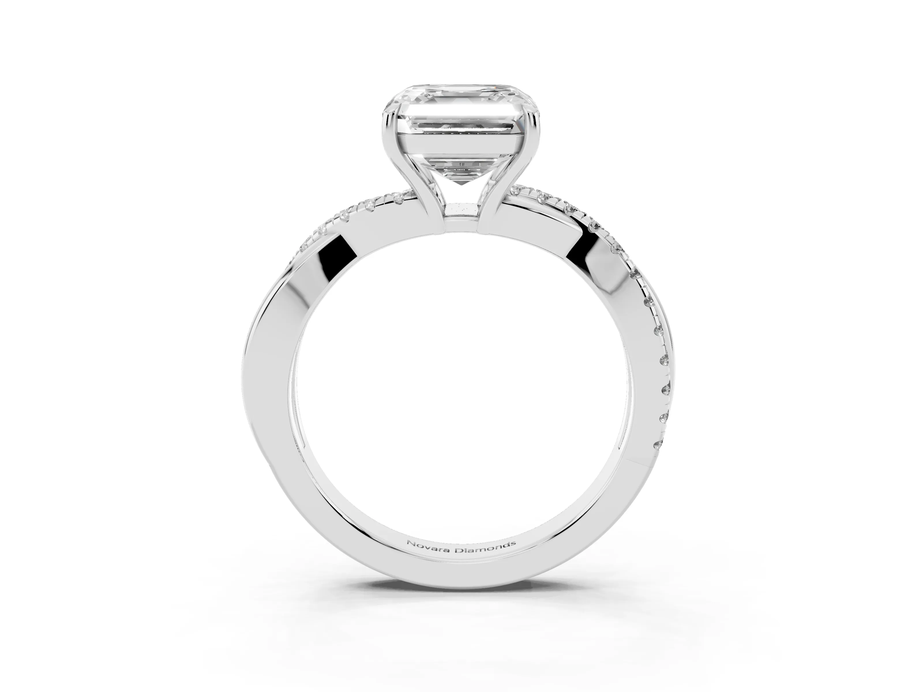 Asscher Cut Diamond Twisted Pavé Band Ring Set in White gold with Prong Setting