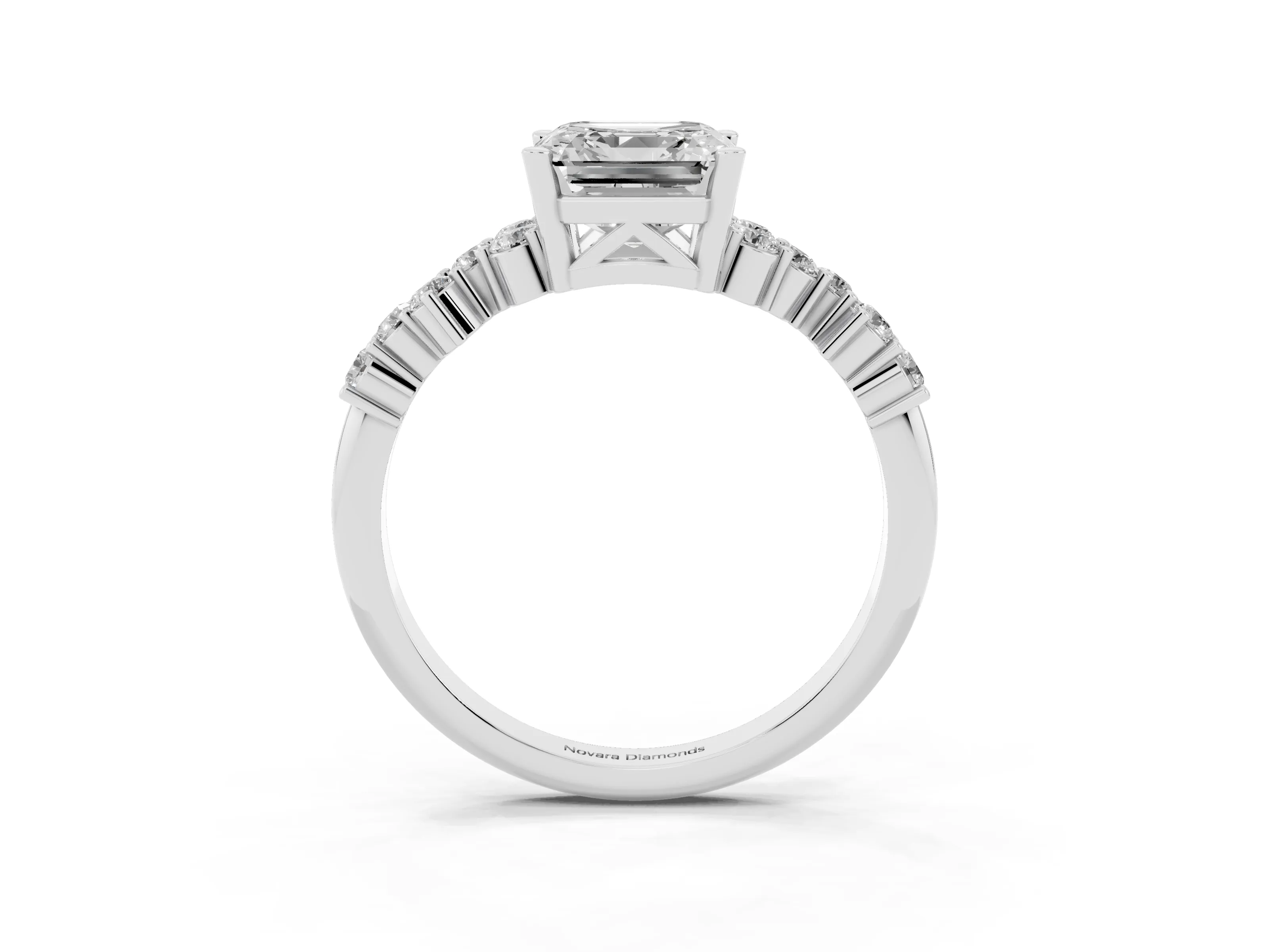 Asscher Cut Diamond Ring Set in Silver with Scattered Round Accents