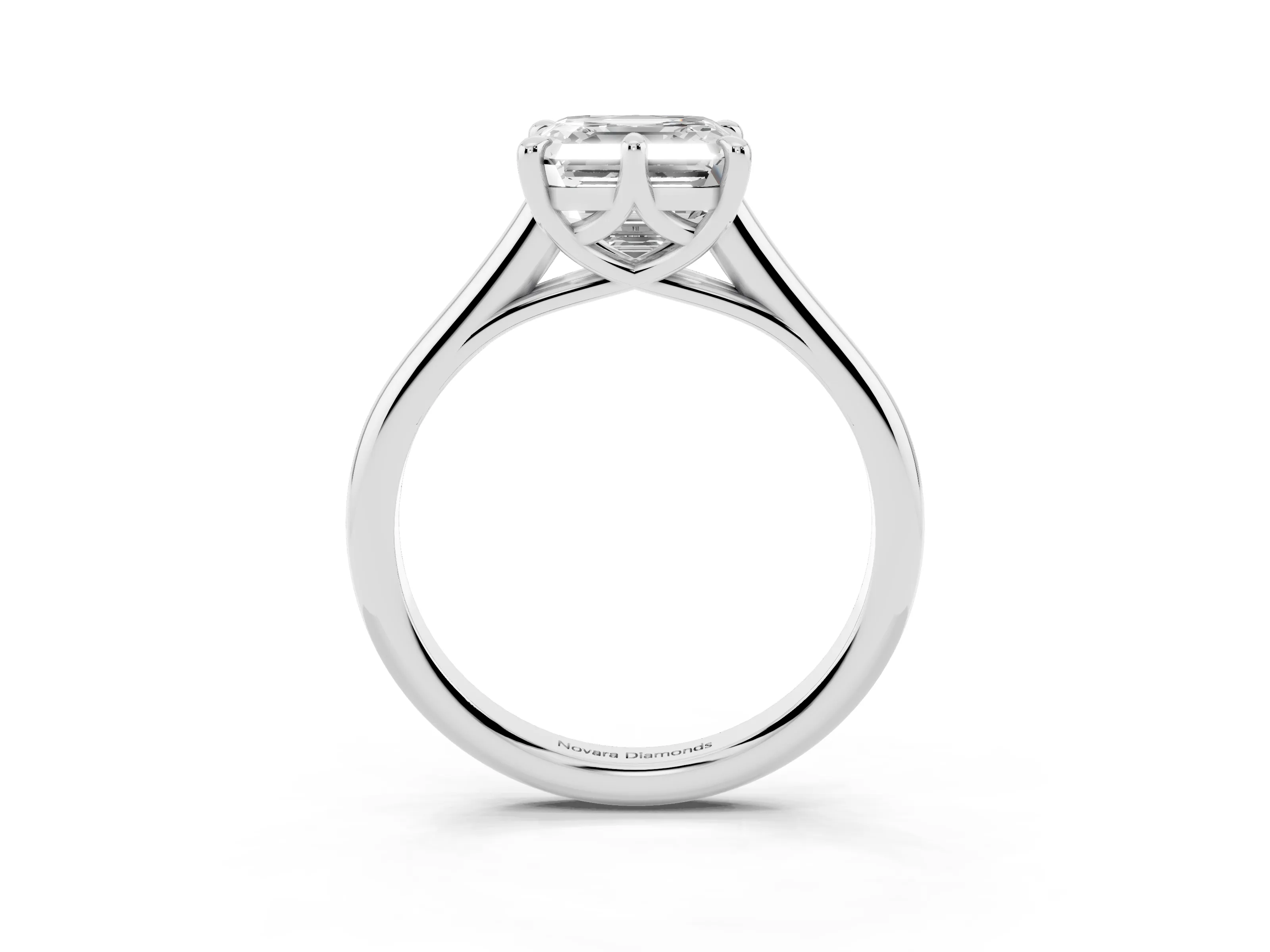 Asscher Cut Diamond Solitaire Engagement Ring Set in Platinum with Prong Setting and Plain Classic Band