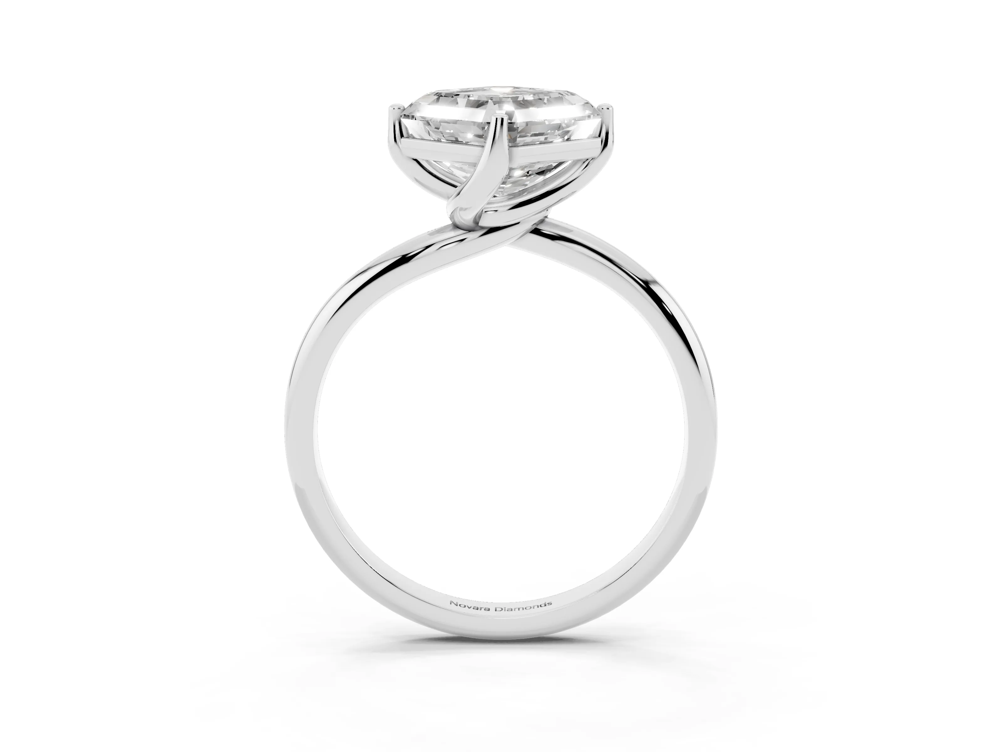 Asscher Cut Diamond Solitaire Engagement Ring Set in White gold with Classic Plain Band