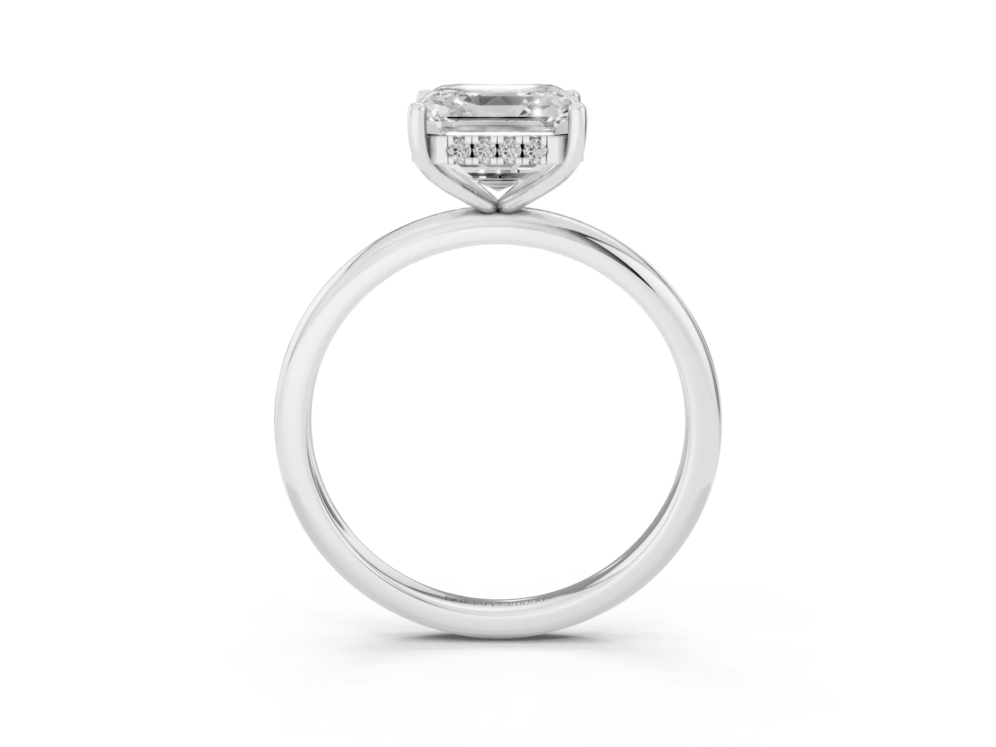 Asscher Cut Diamond Solitaire Engagement Ring Set in White gold with Prong Setting and Polished Band
