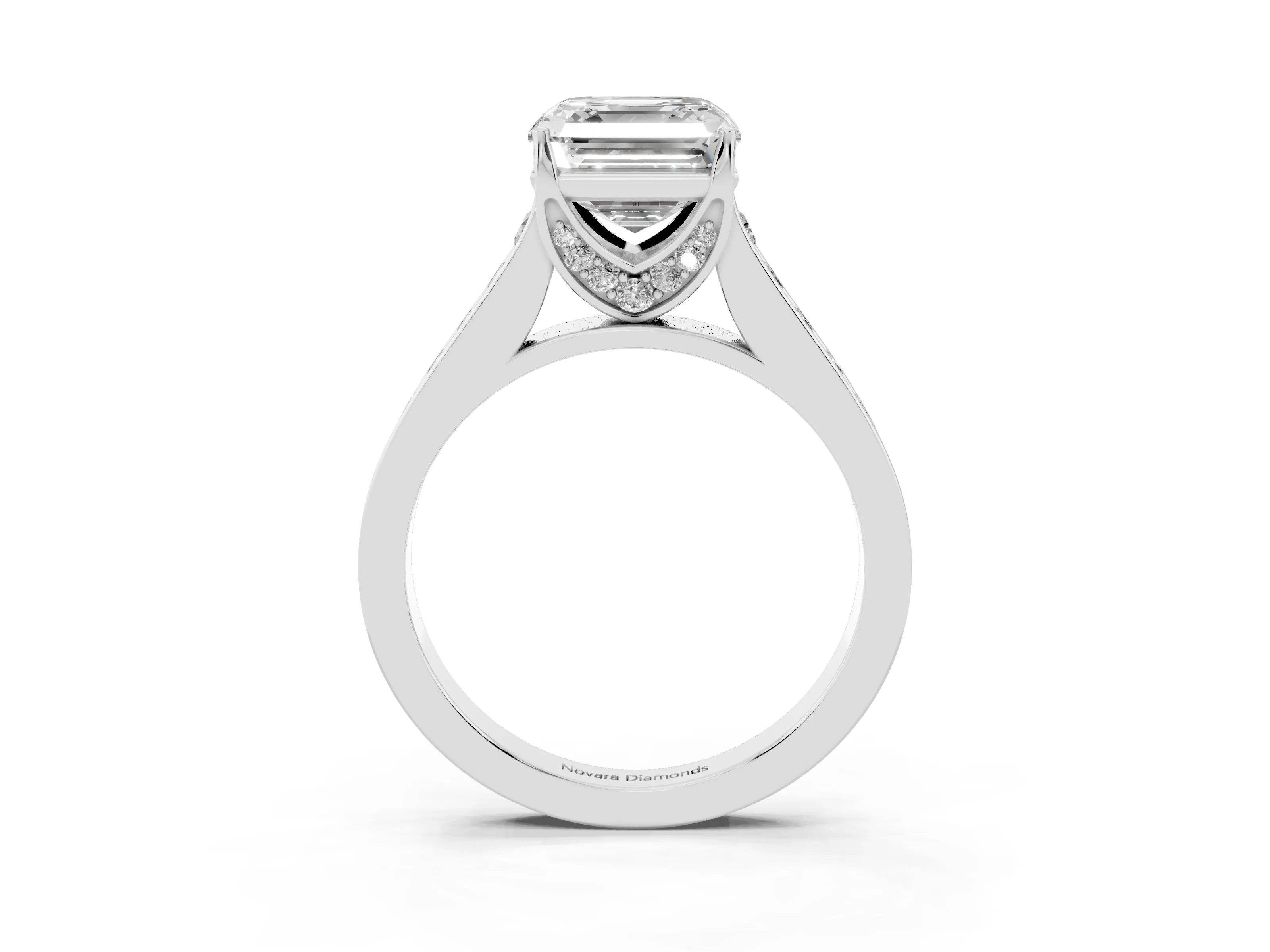 Asscher Cut Diamond Solitaire Pavé Engagement Ring Set in White gold with Prong Setting