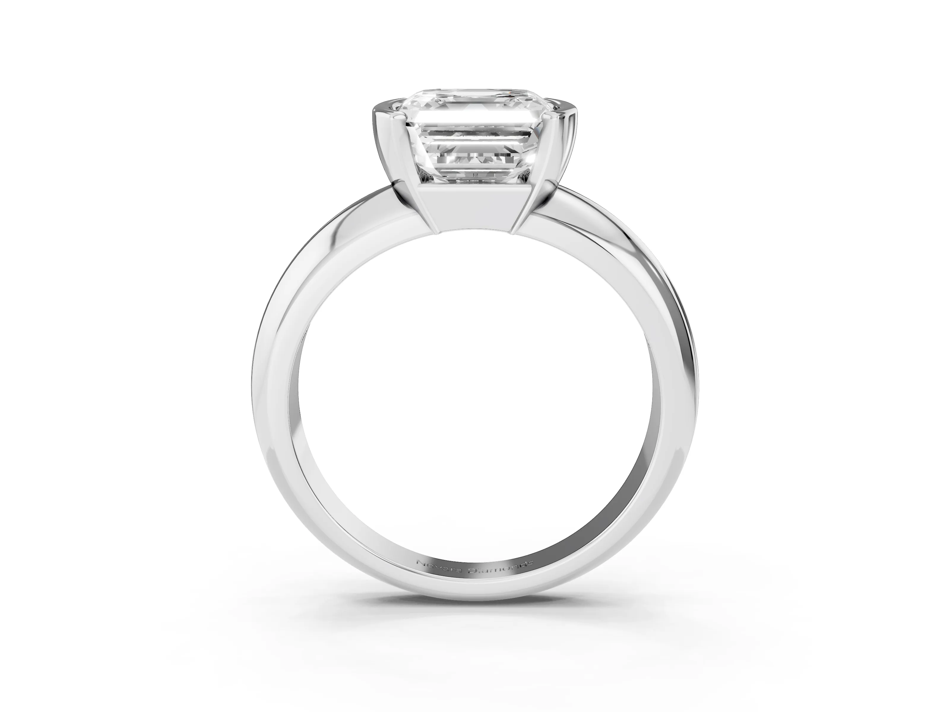 Asscher Cut Diamond Solitaire Tension Set Ring Set in White gold with Wide Band