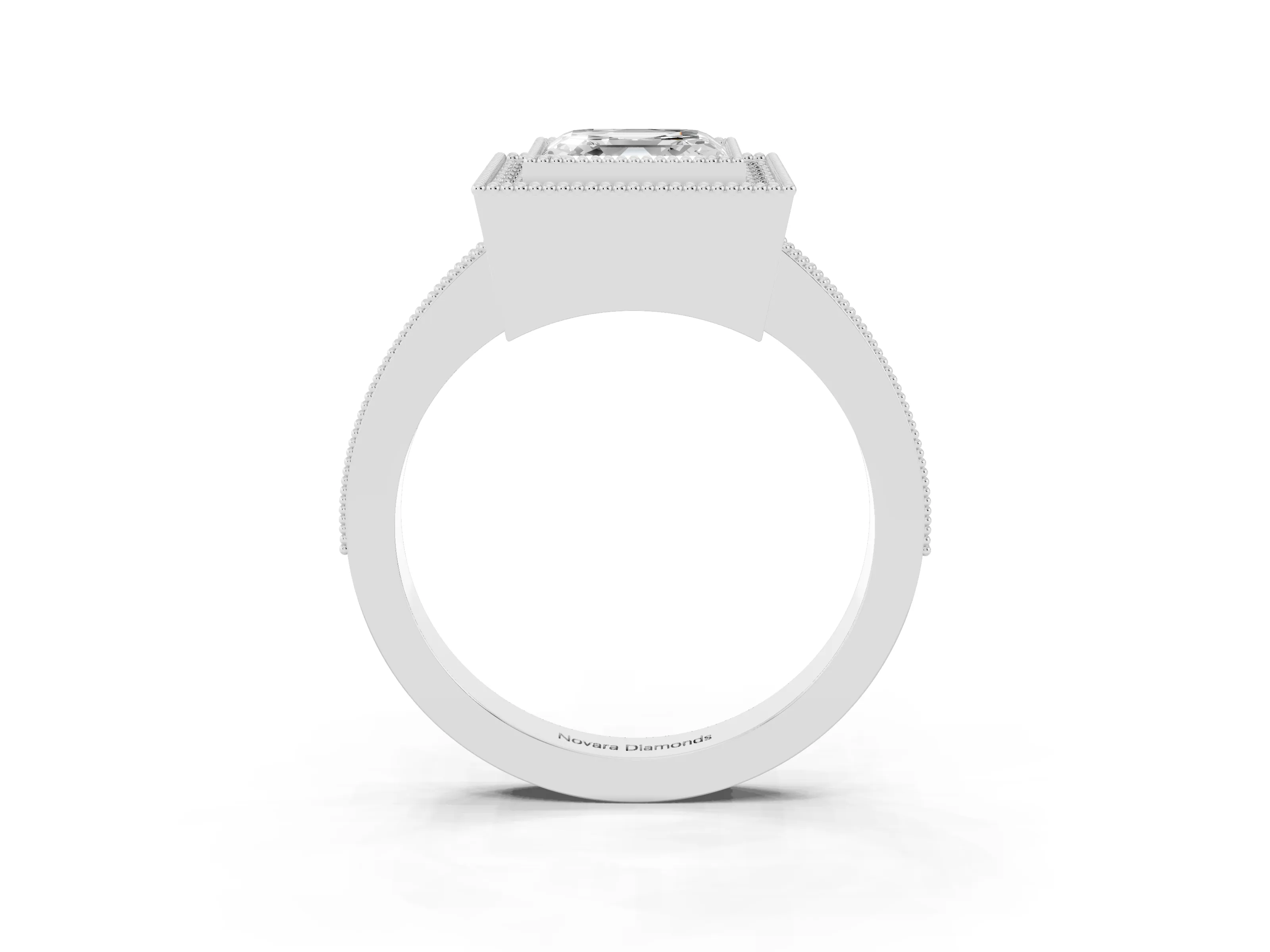 Asscher Cut Diamond Halo Engagement Ring Set in Platinum with Pavé Band and Round Halo Stones