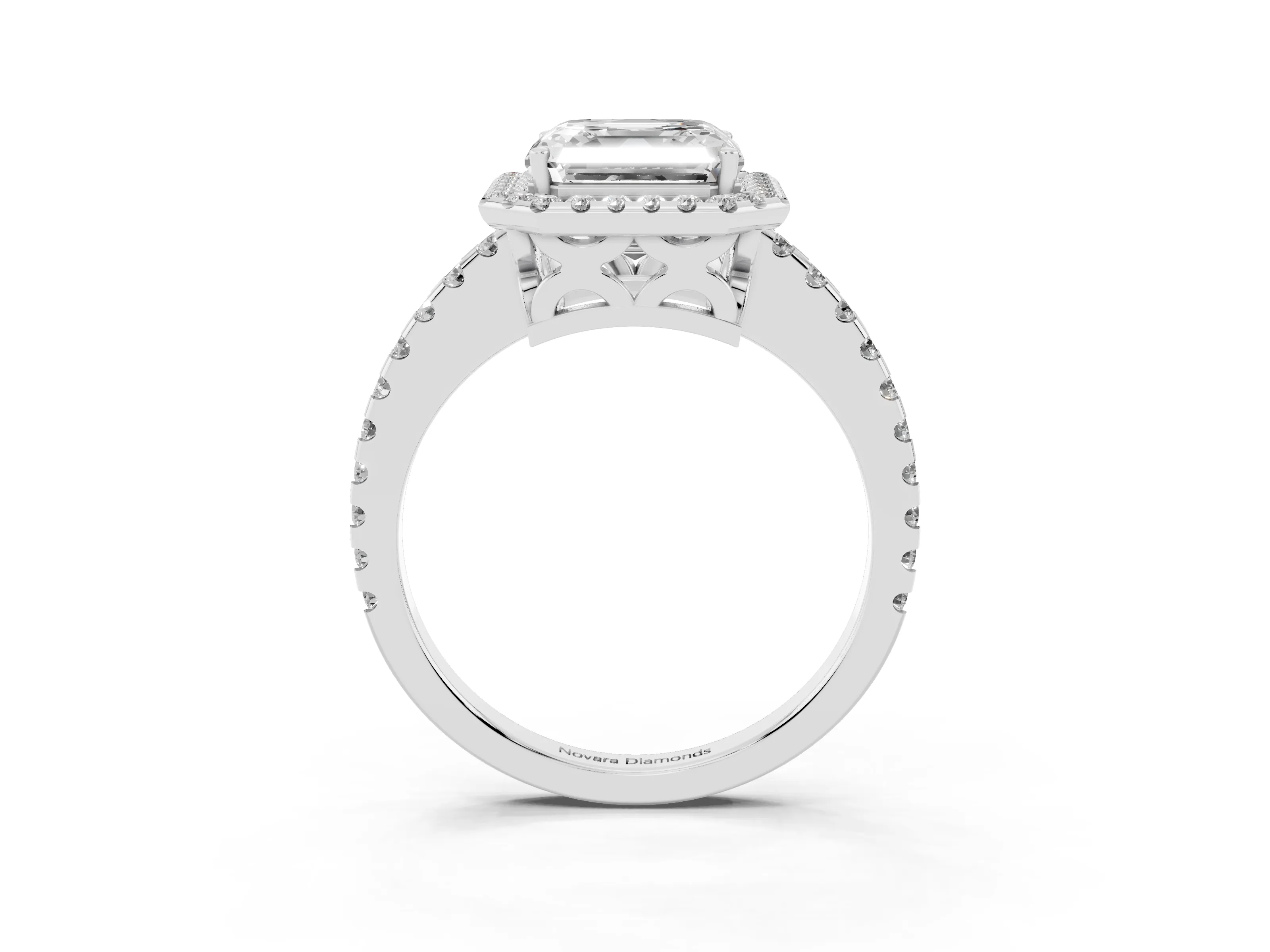 Asscher Cut Diamond Halo Ring Set in Platinum with Pavé Shoulders and Halo-Framed Center