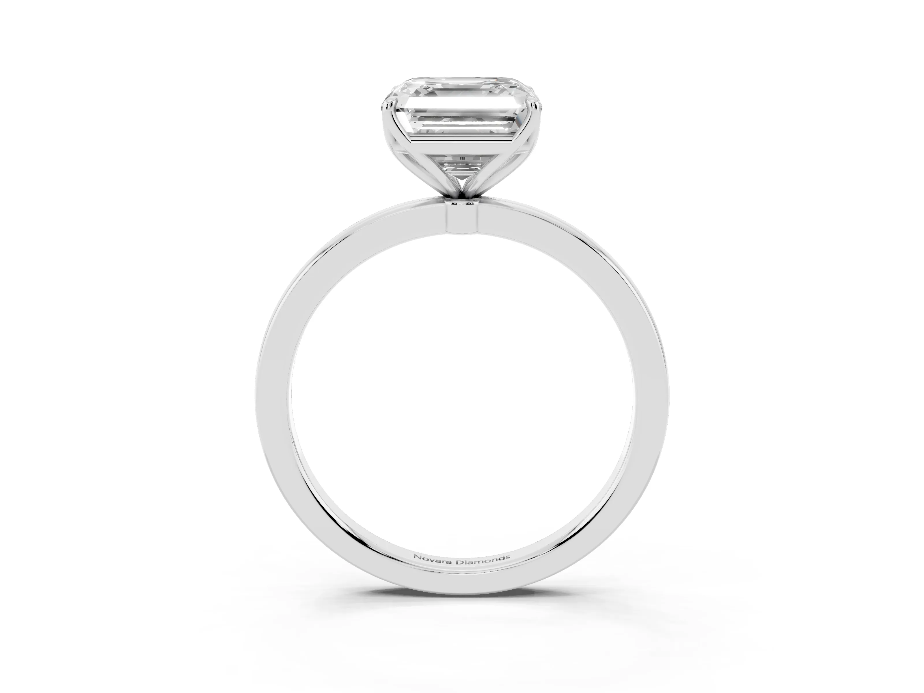 Asscher Cut Diamond Solitaire Ring Set in Silver with Prong Setting and Thin Polished Band