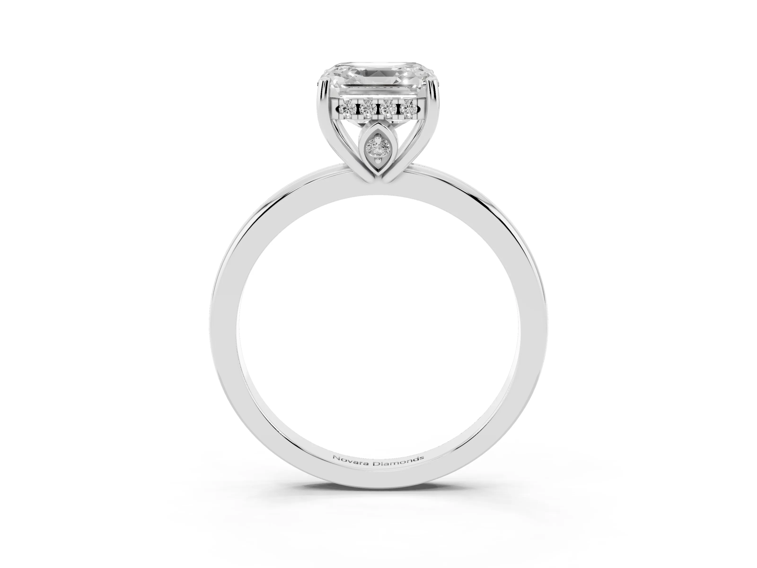 Asscher Cut Diamond Solitaire Ring Set in Silver with Plain Band and Prong Setting