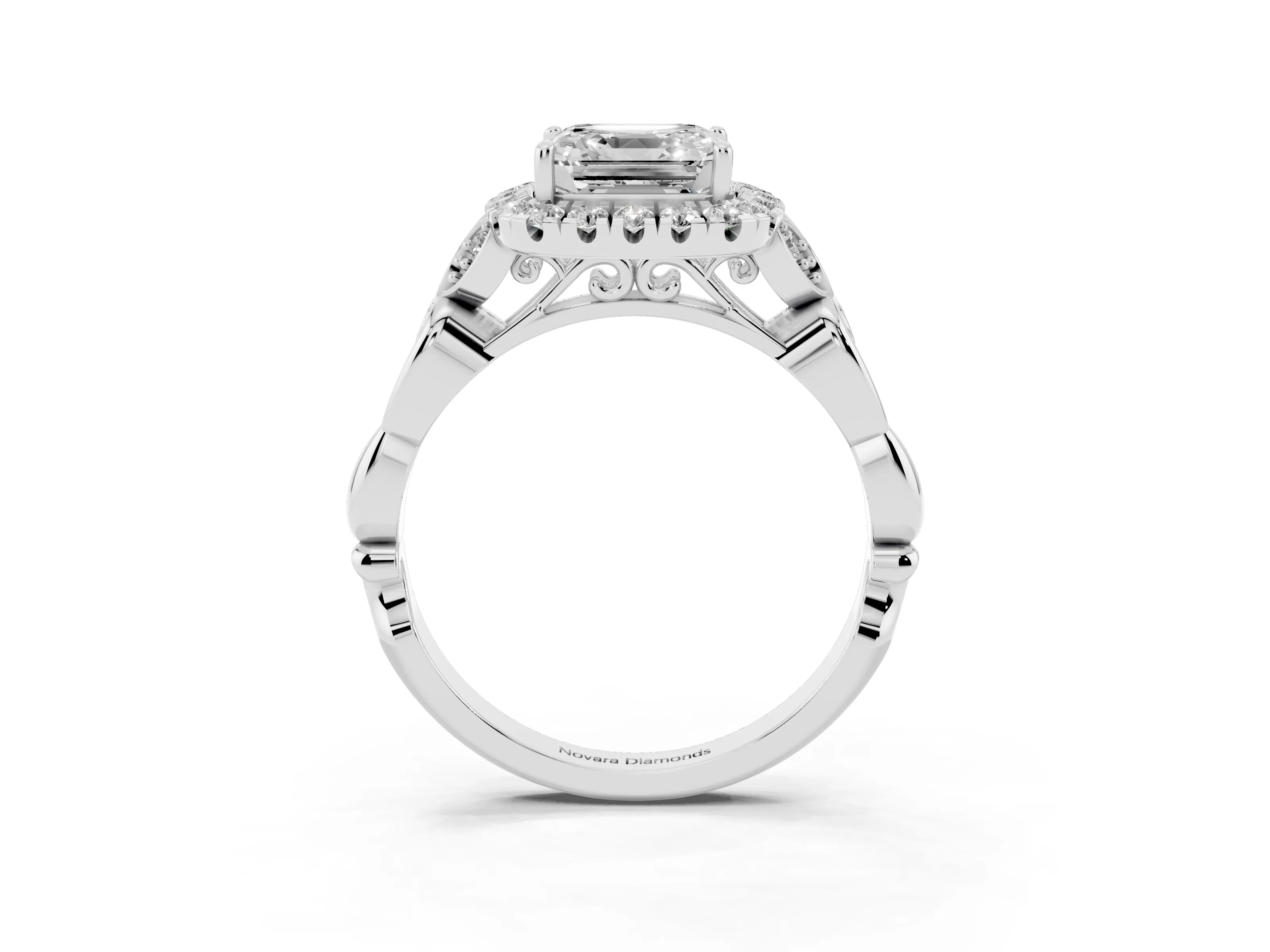 Asscher Cut Diamond Halo Engagement Ring Set in Platinum with Vintage-Inspired Band and Prong Setting