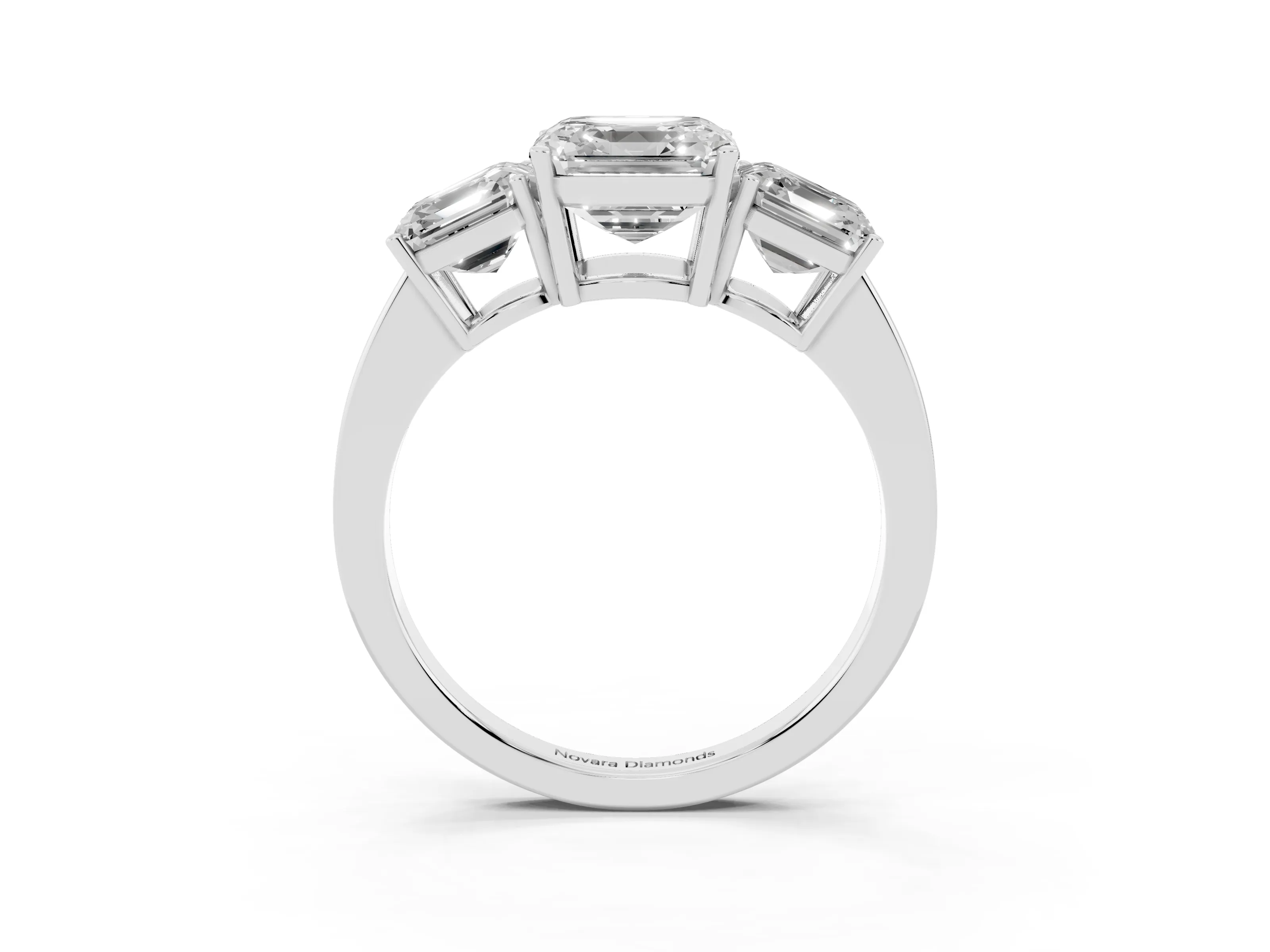 Asscher Cut Diamond Three-Stone Engagement Ring Set in White gold with Flat Band