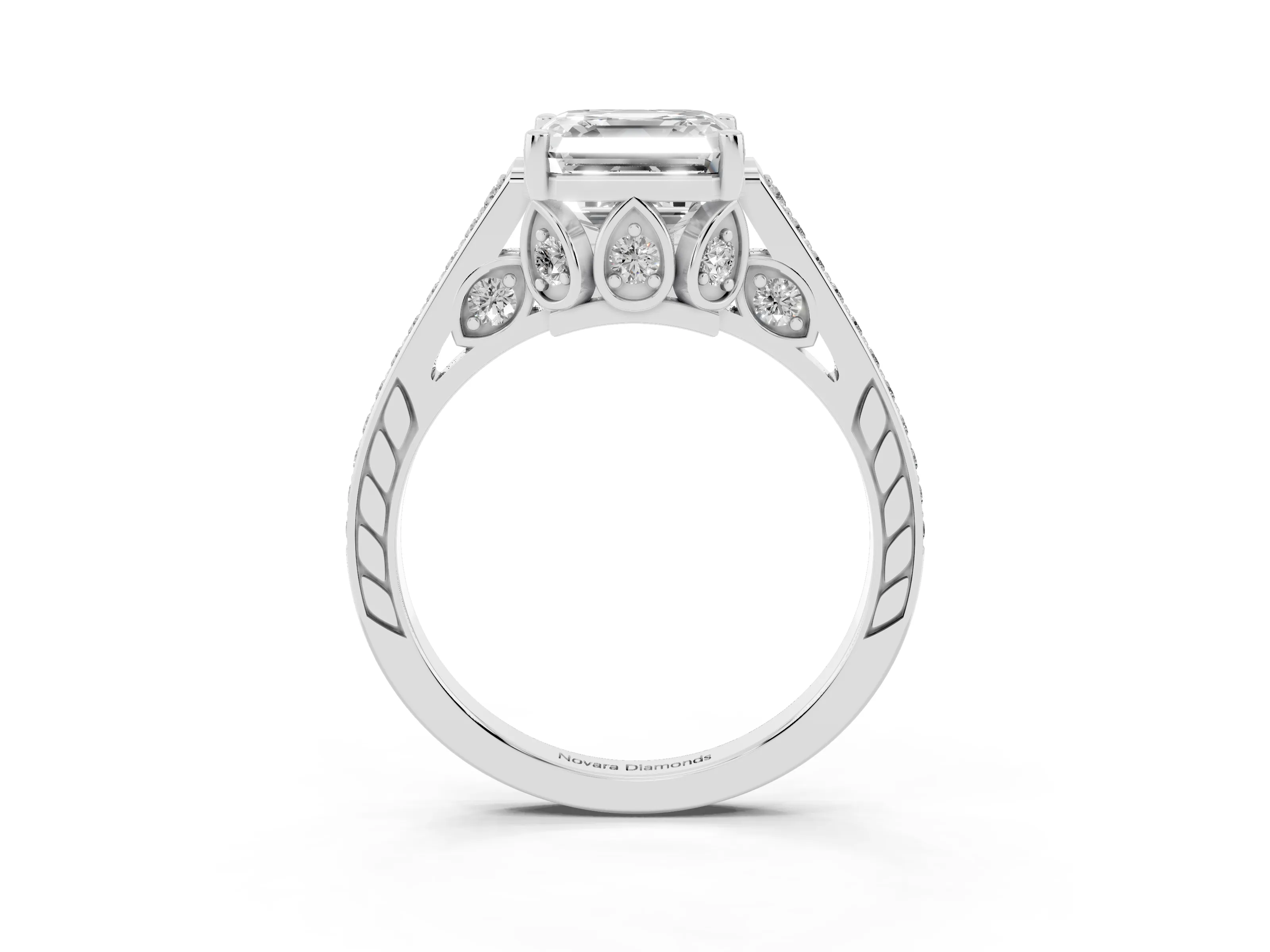 Asscher Cut Diamond Cathedral Pavé Engagement Ring Set in Platinum with Prong Setting